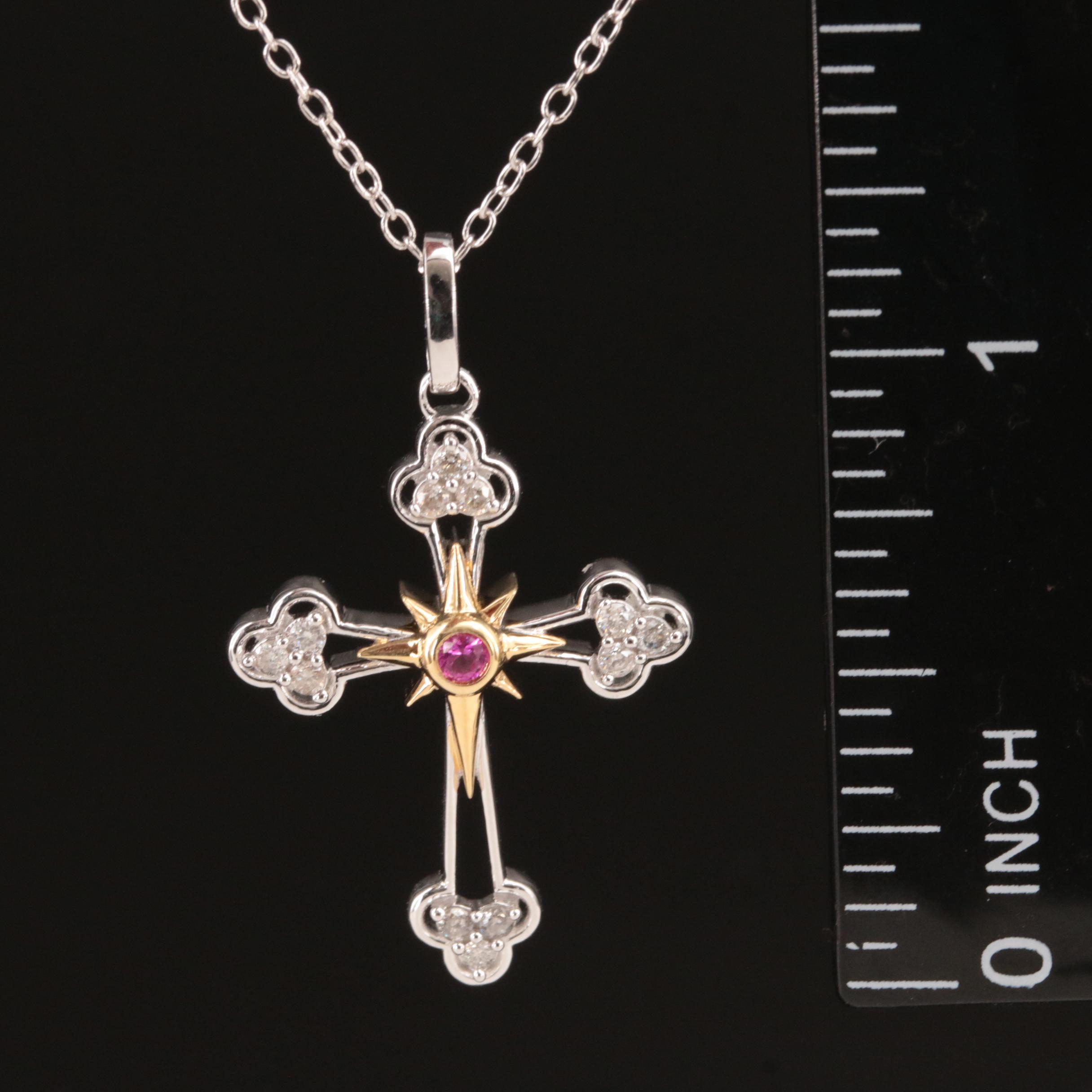 Hallmark Sterling Ruby and Diamond Cross Pendant Necklace