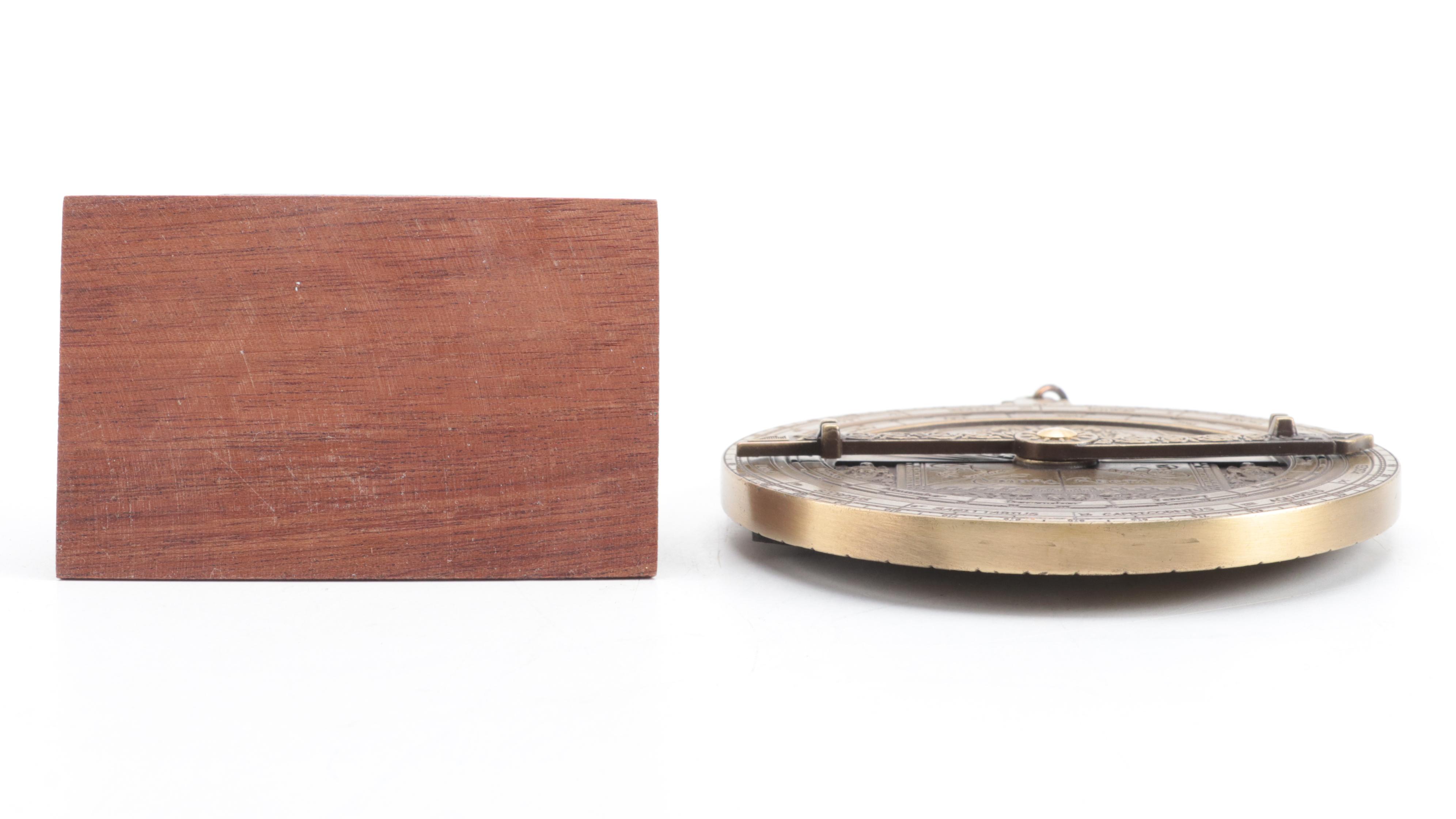 Hemisferium Brass Astrolabe with Wooden Stand and Accompanying Booklet