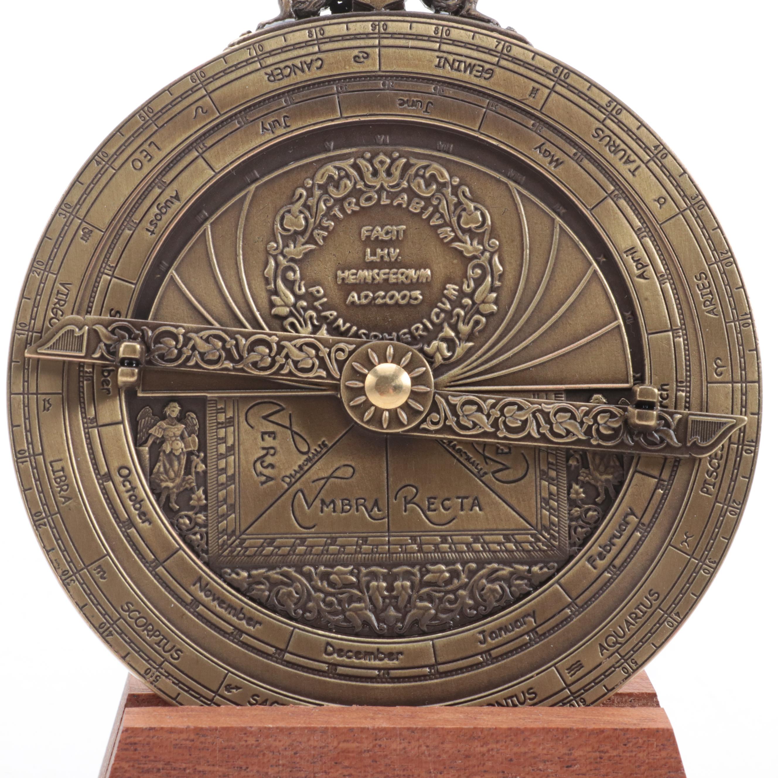 Hemisferium Brass Astrolabe with Wooden Stand and Accompanying Booklet