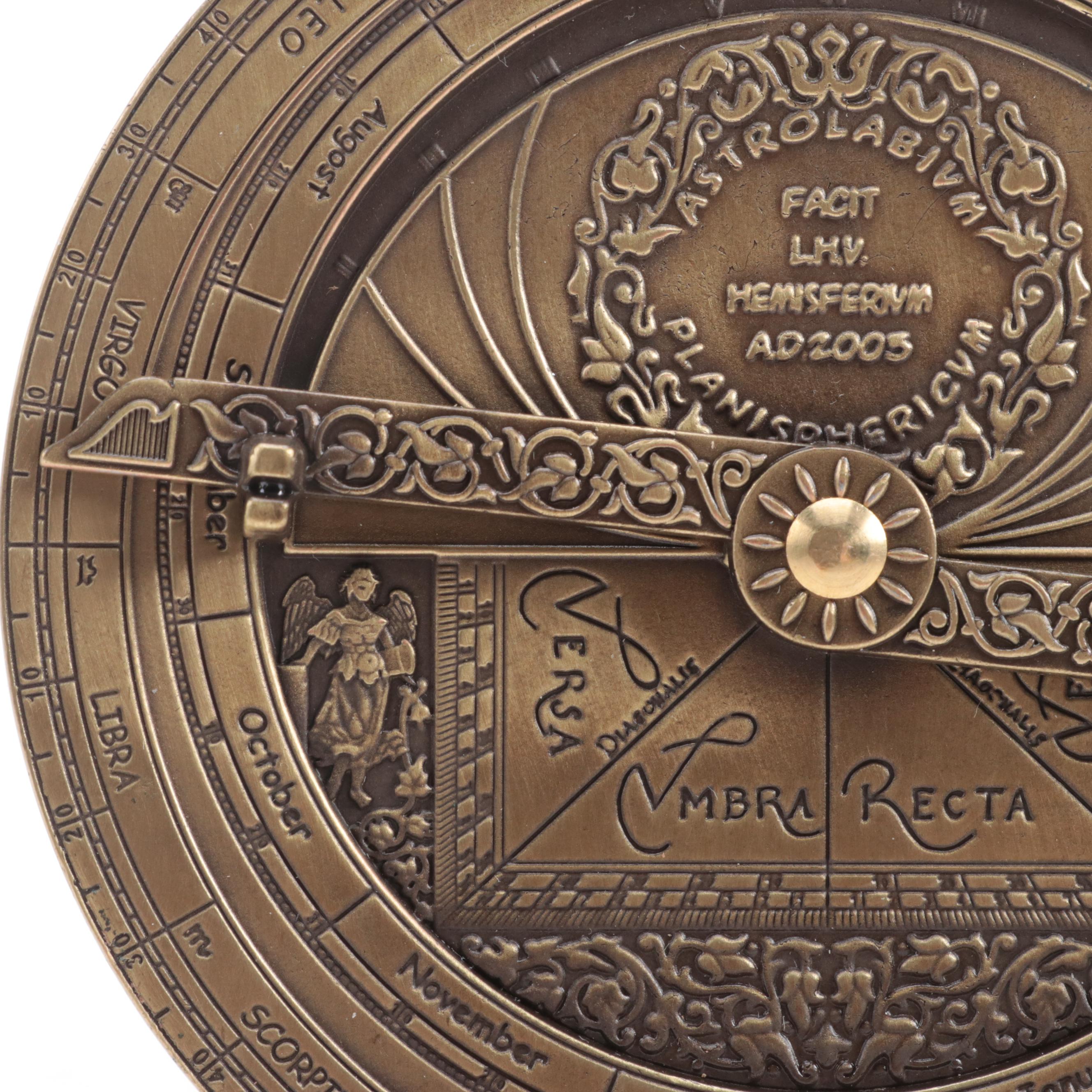 Hemisferium Brass Astrolabe with Wooden Stand and Accompanying Booklet