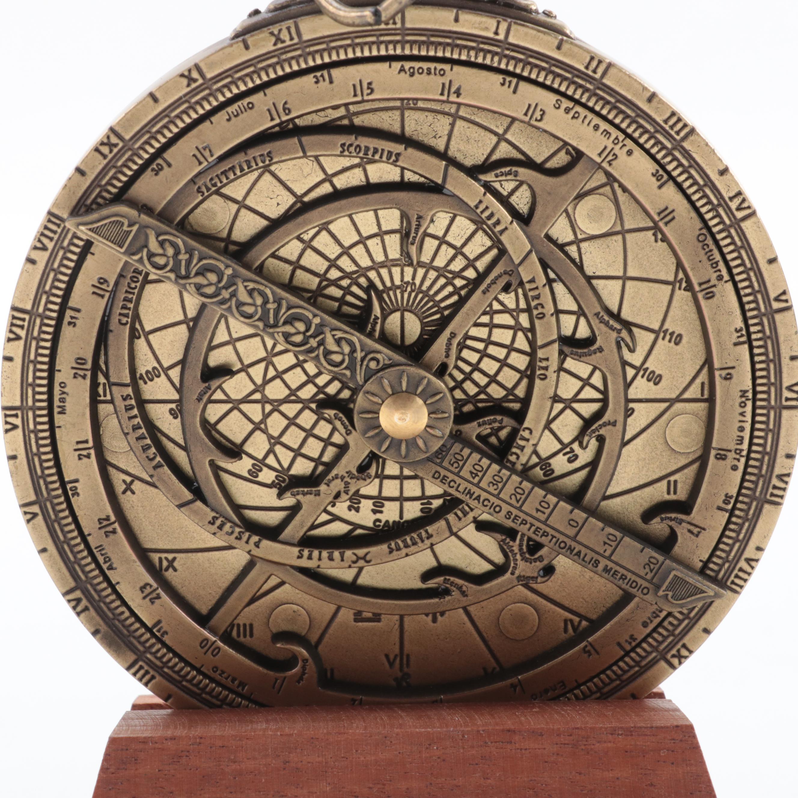 Hemisferium Brass Astrolabe with Wooden Stand and Accompanying Booklet