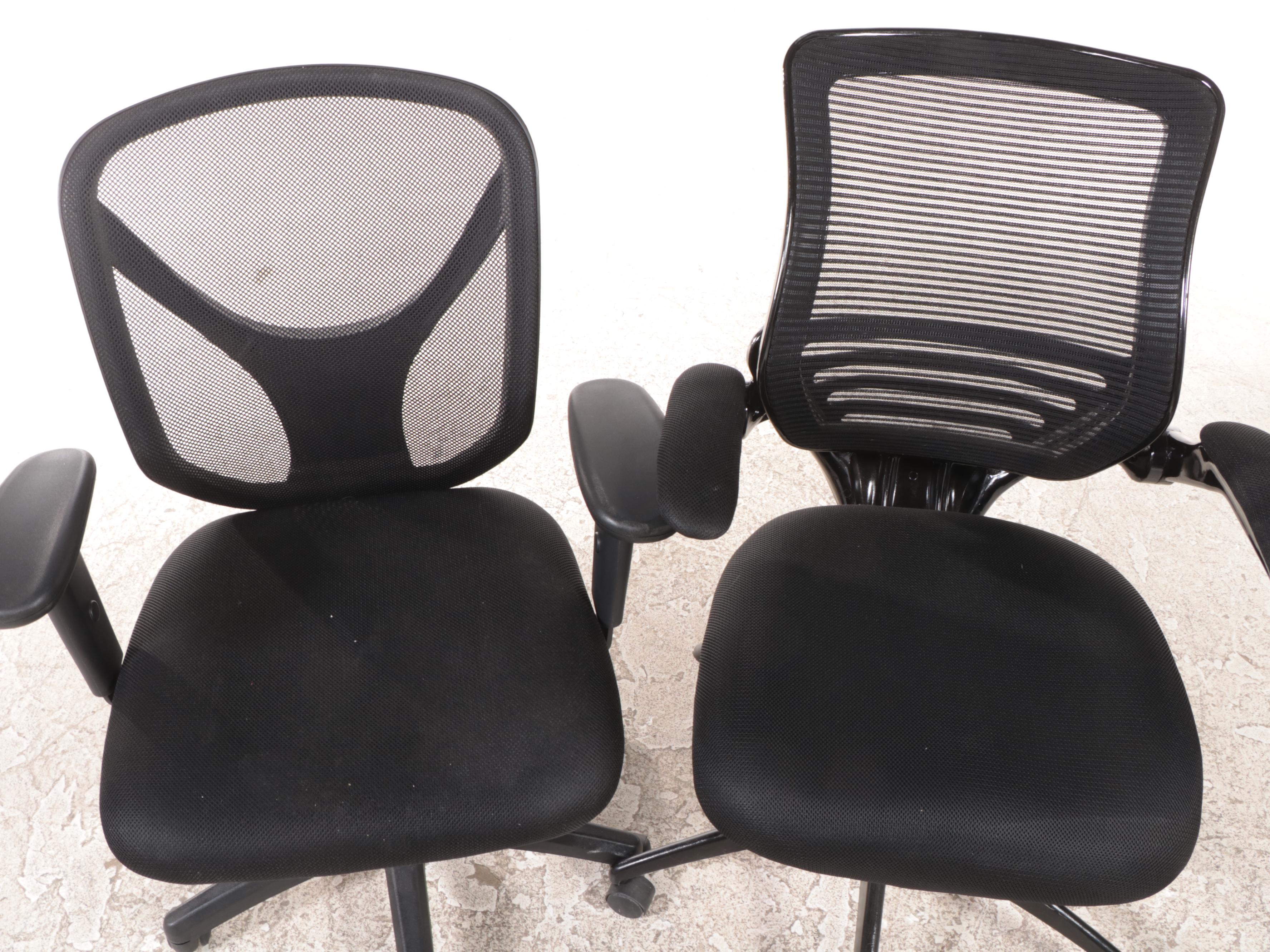 Two Contemporary Adjustable Mesh-Back Office Desk Chairs