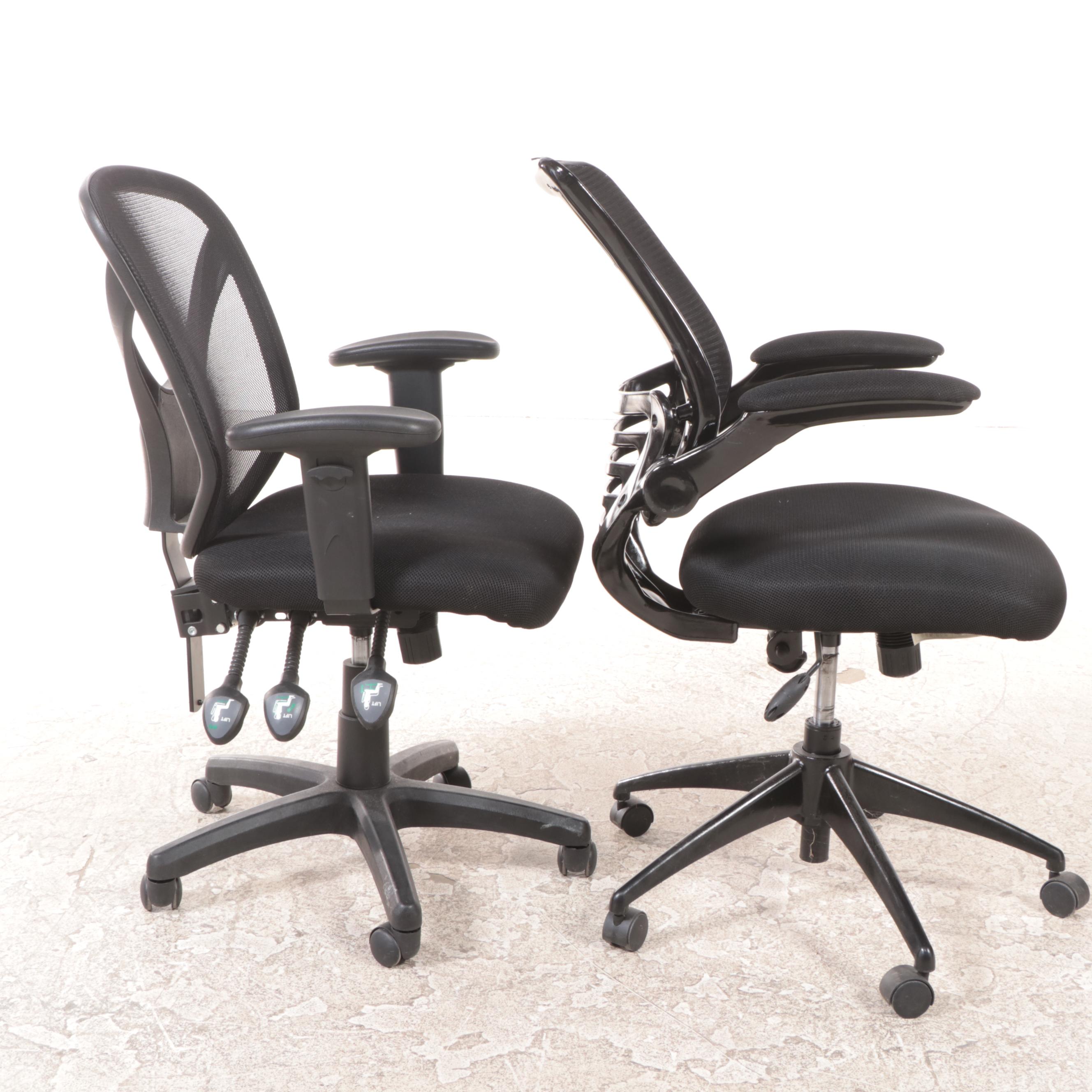 Two Contemporary Adjustable Mesh-Back Office Desk Chairs