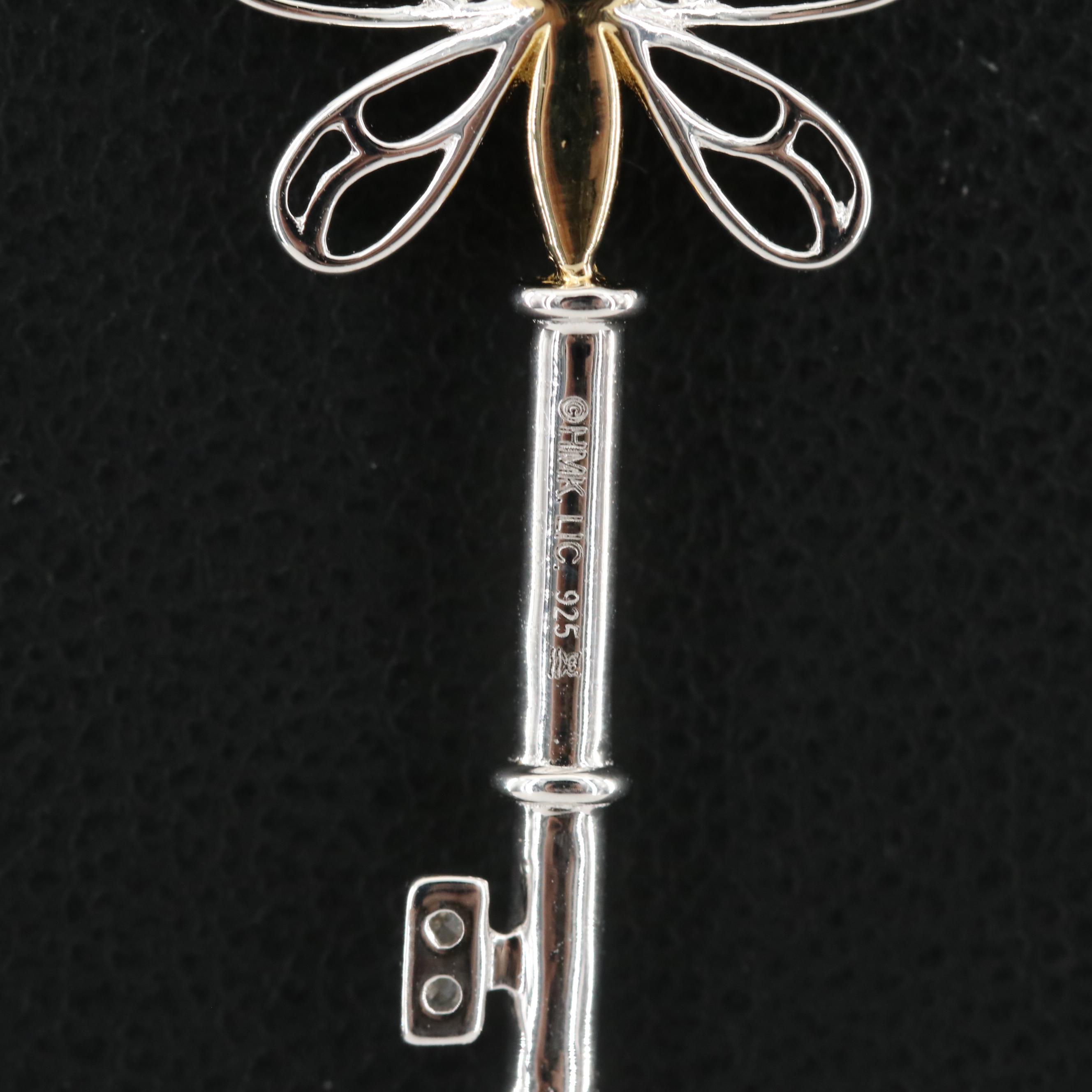 Sterling Diamond Butterfly Key Pendant Necklace