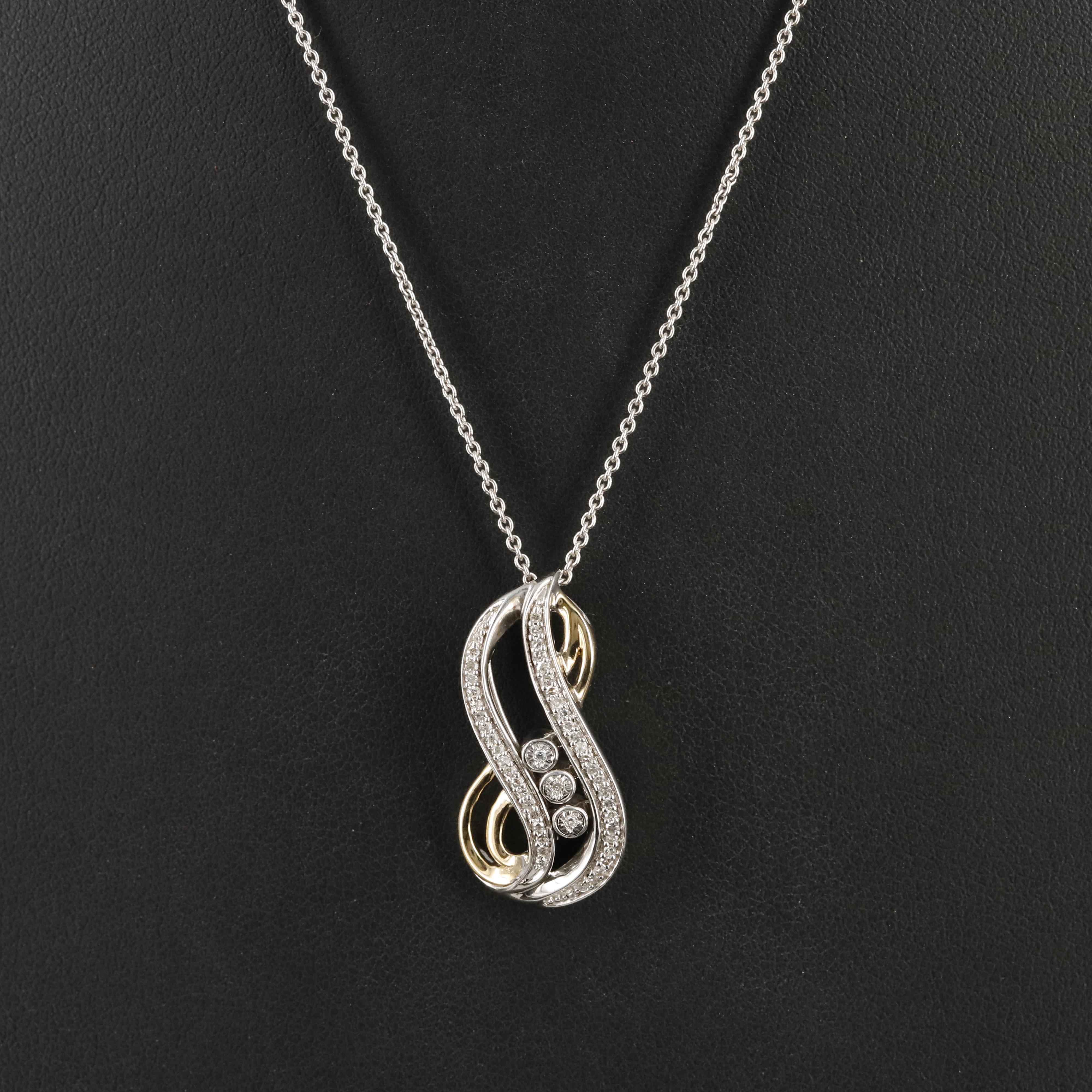 Sterling Diamond Necklace with Slide Center and 10K Accents