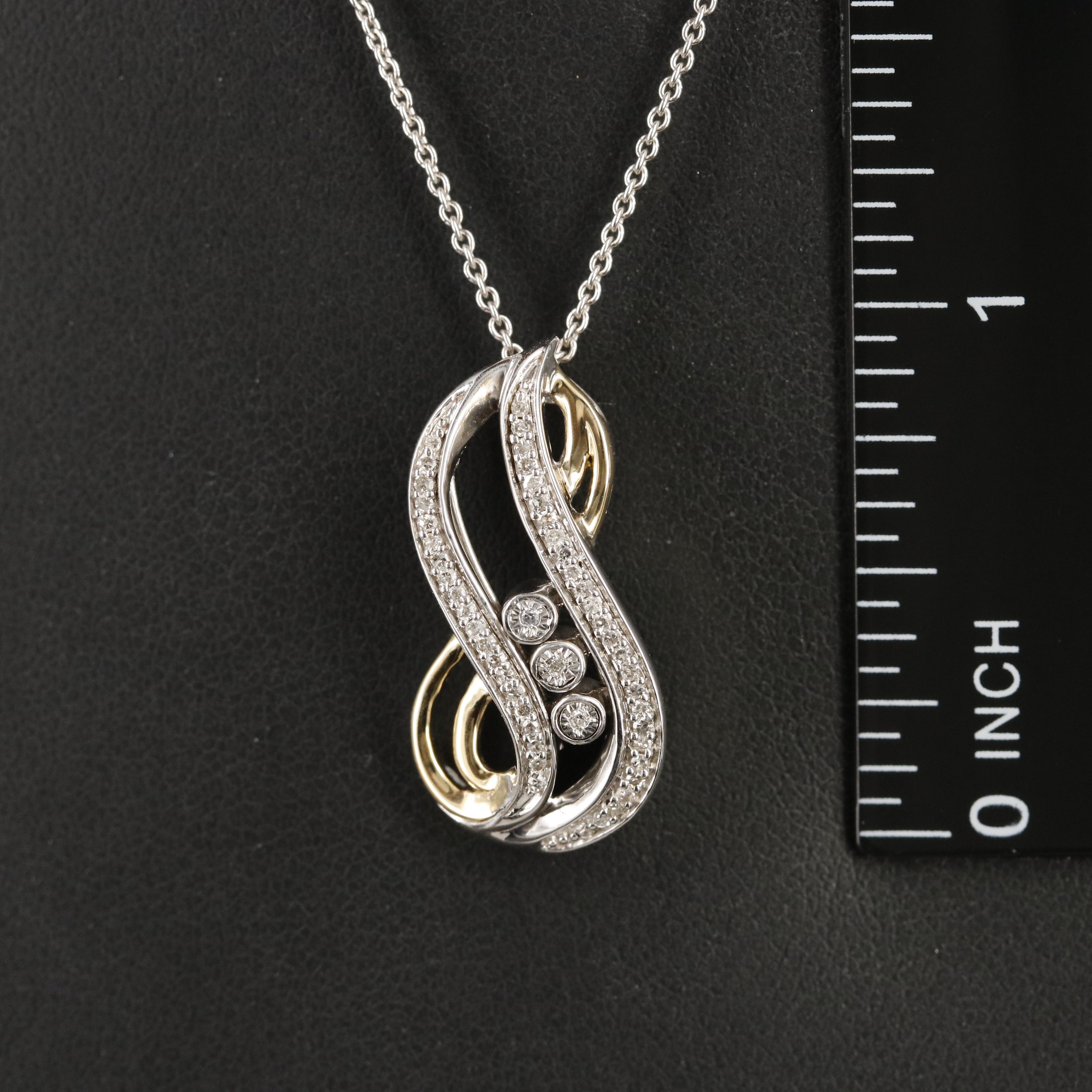 Sterling Diamond Necklace with Slide Center and 10K Accents
