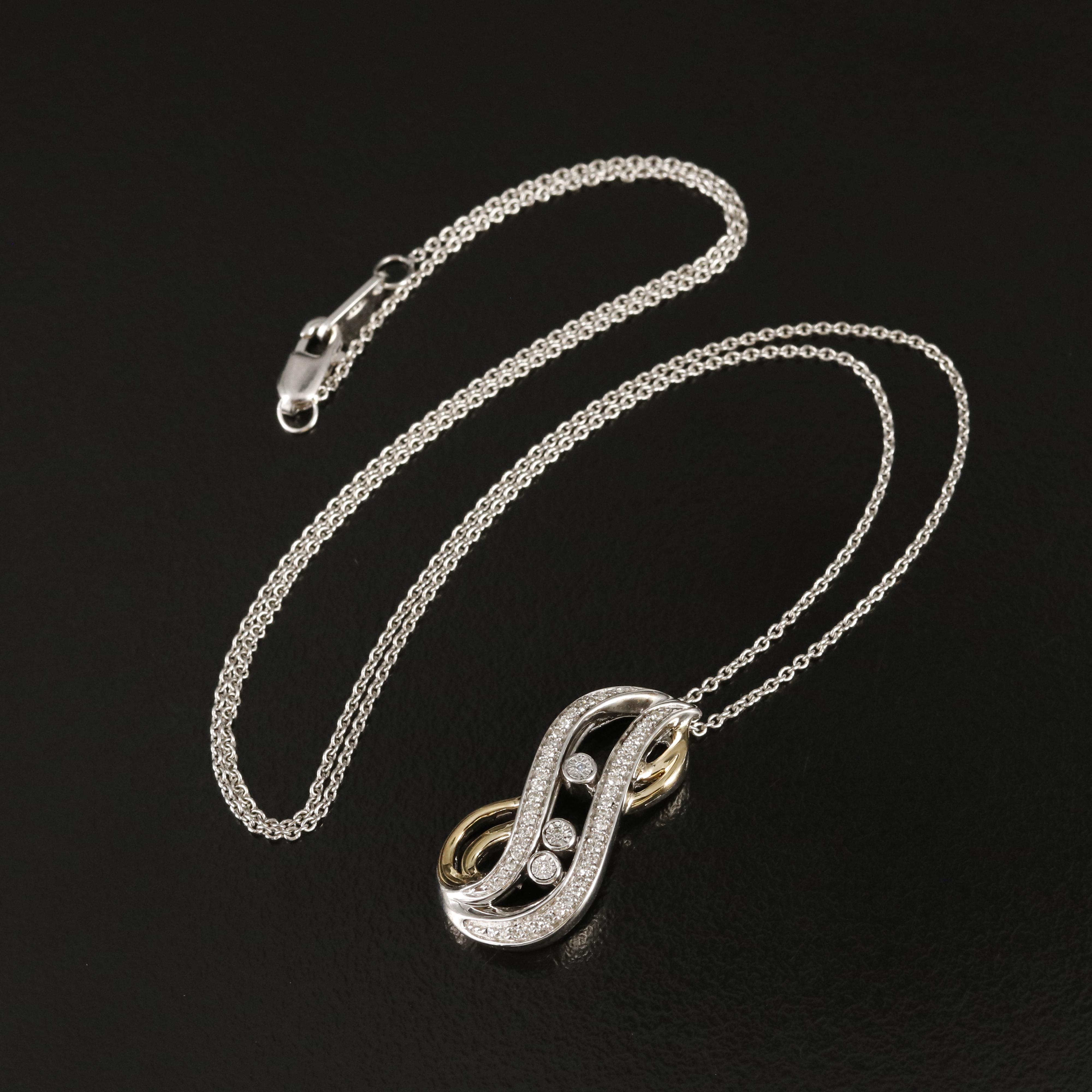 Sterling Diamond Necklace with Slide Center and 10K Accents