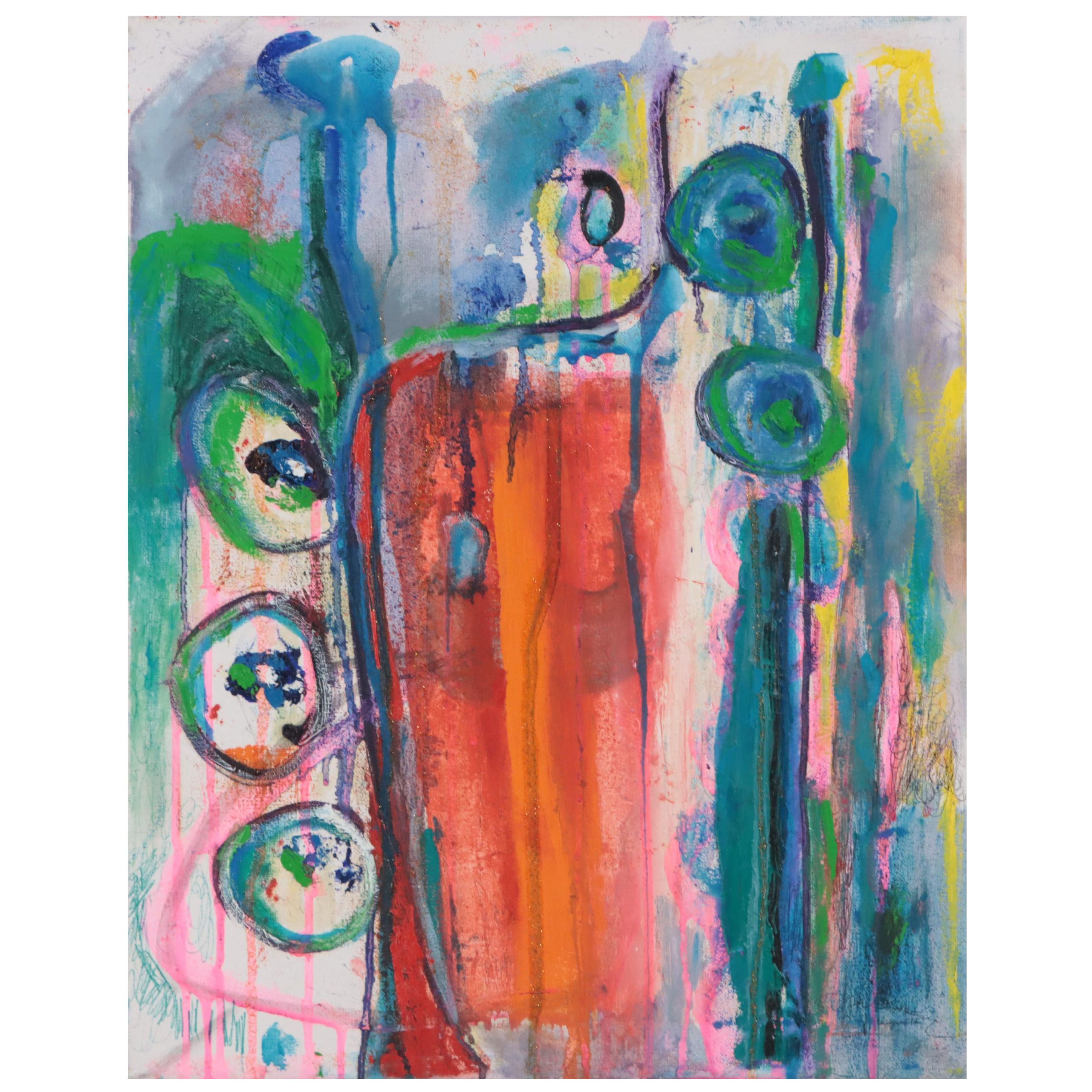 Janice Schuler Abstract Mixed Media Painting "You Lit My Fire," 2022