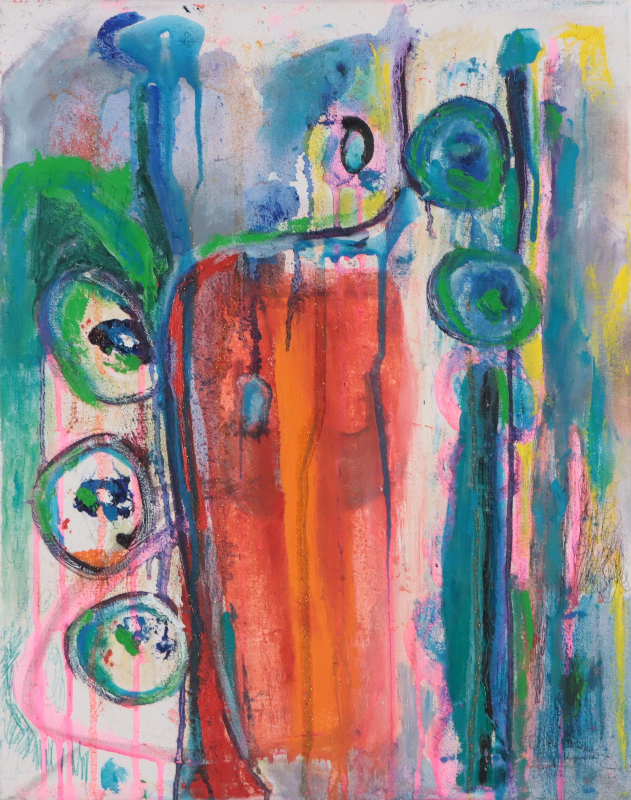 Janice Schuler Abstract Mixed Media Painting "You Lit My Fire," 2022