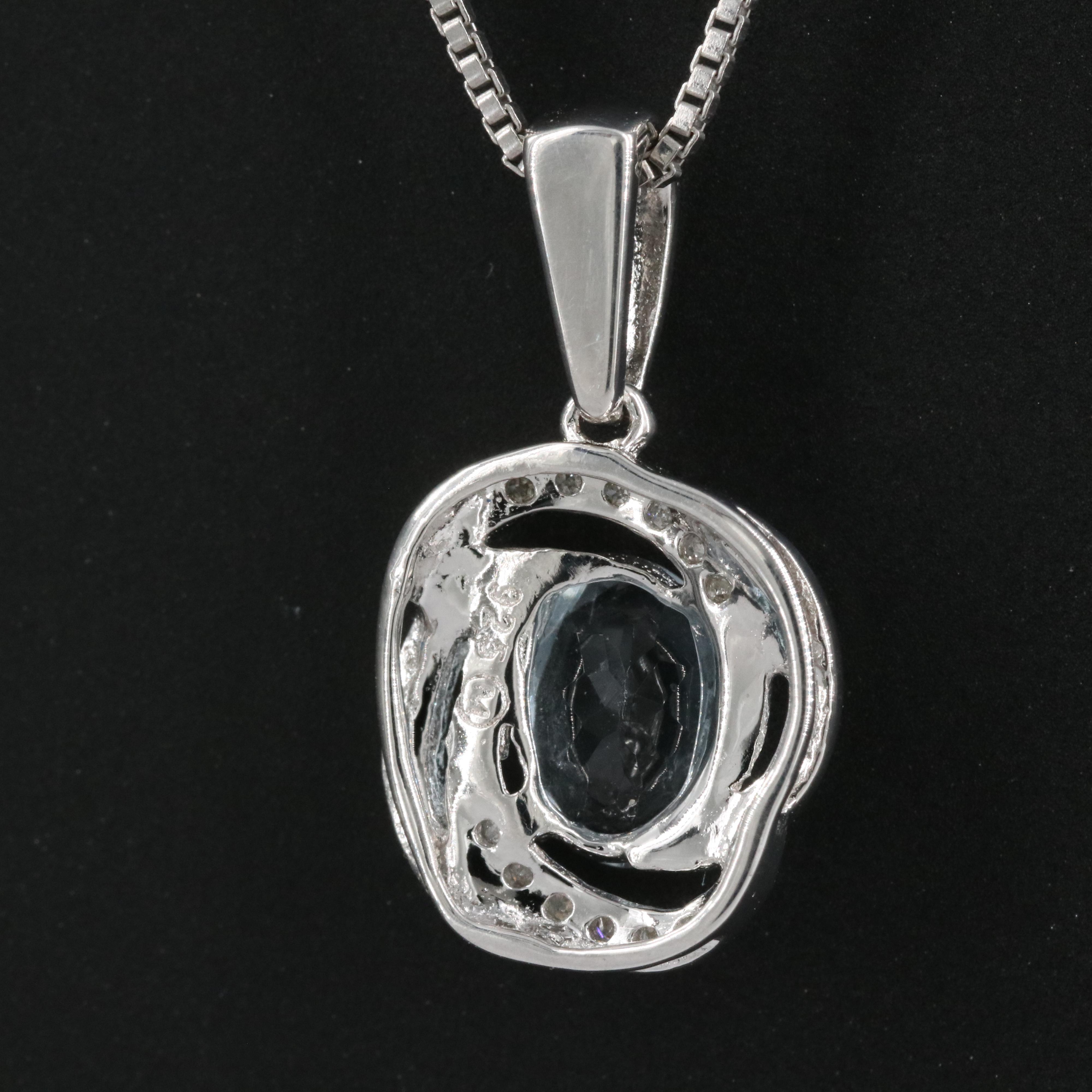 Sterling Aquamarine and Diamond Pendant on Italian Box Chain