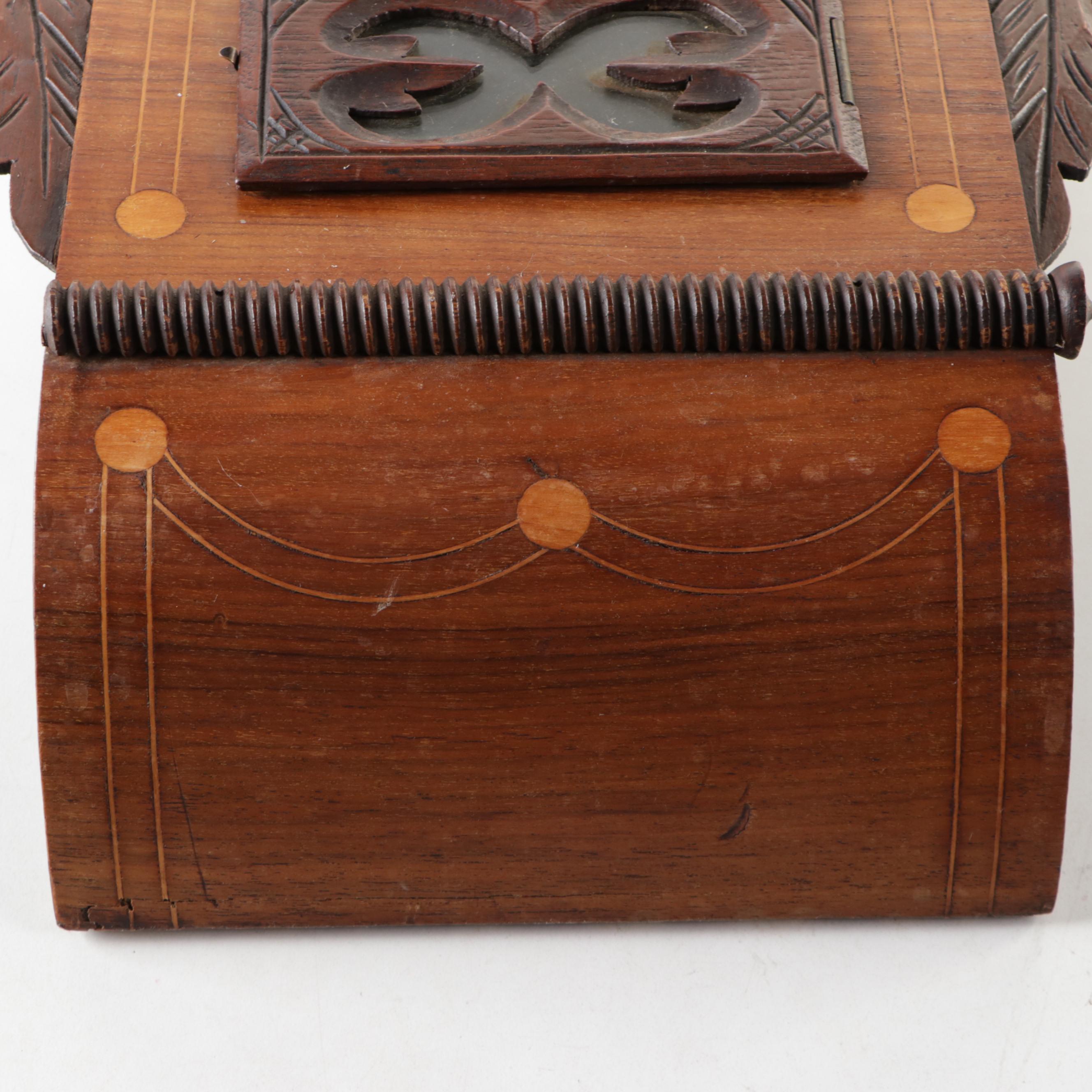Victorian Wood Inlay Schoolhouse Wall Clock, Late 19th Century