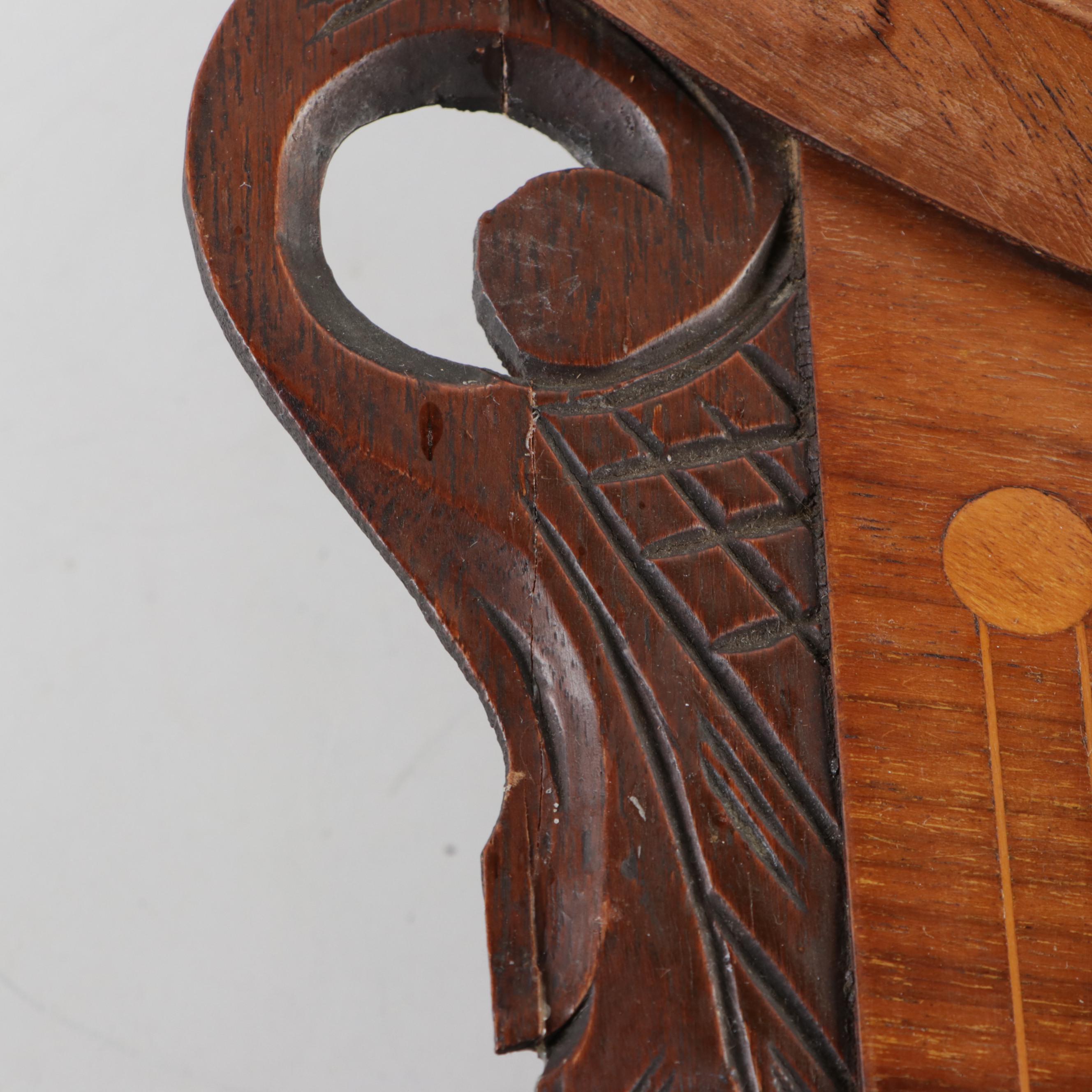 Victorian Wood Inlay Schoolhouse Wall Clock, Late 19th Century