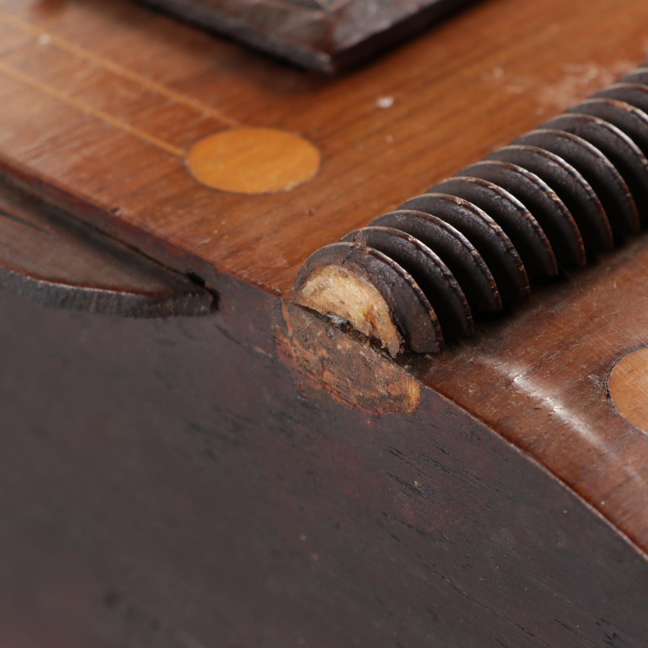 Victorian Wood Inlay Schoolhouse Wall Clock, Late 19th Century