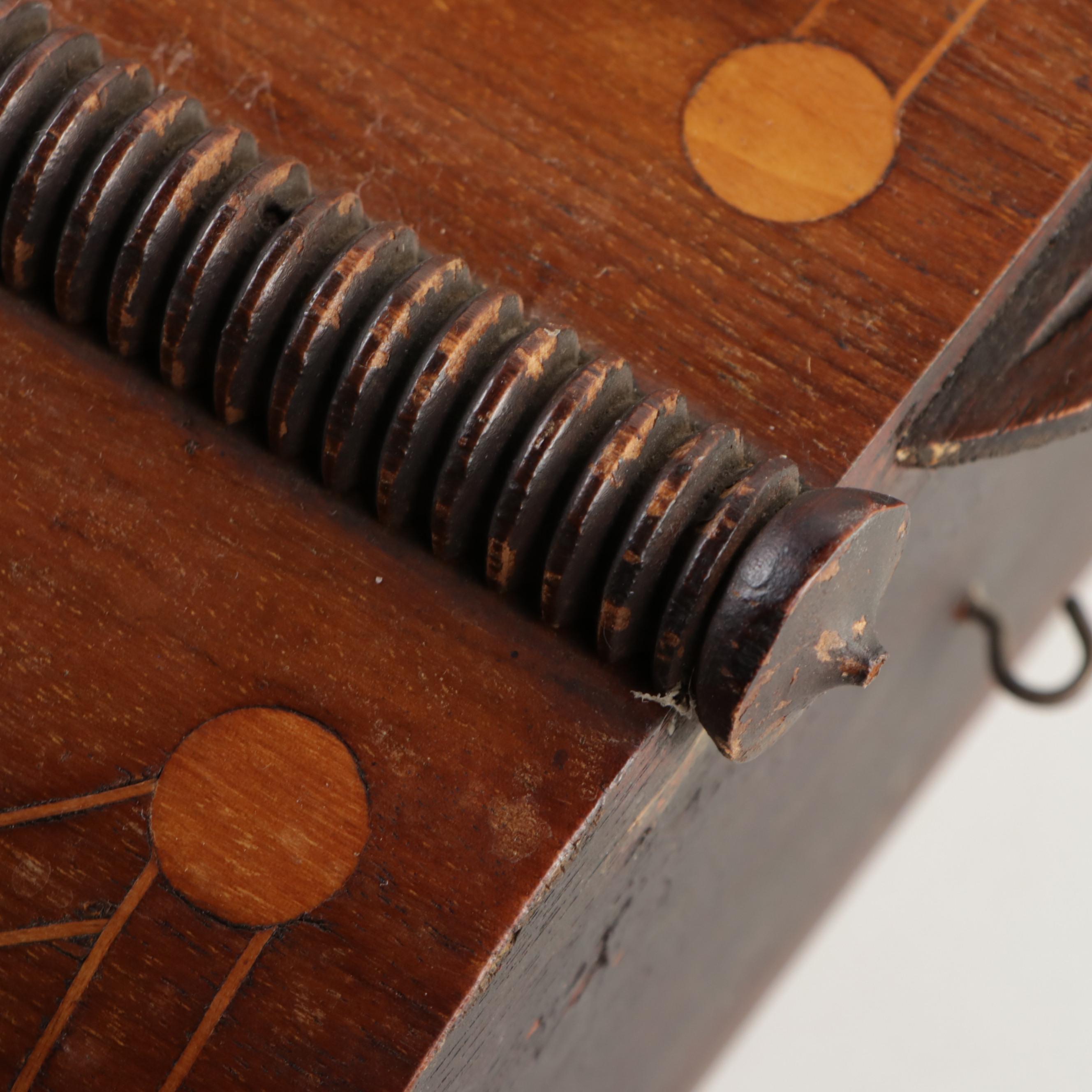 Victorian Wood Inlay Schoolhouse Wall Clock, Late 19th Century