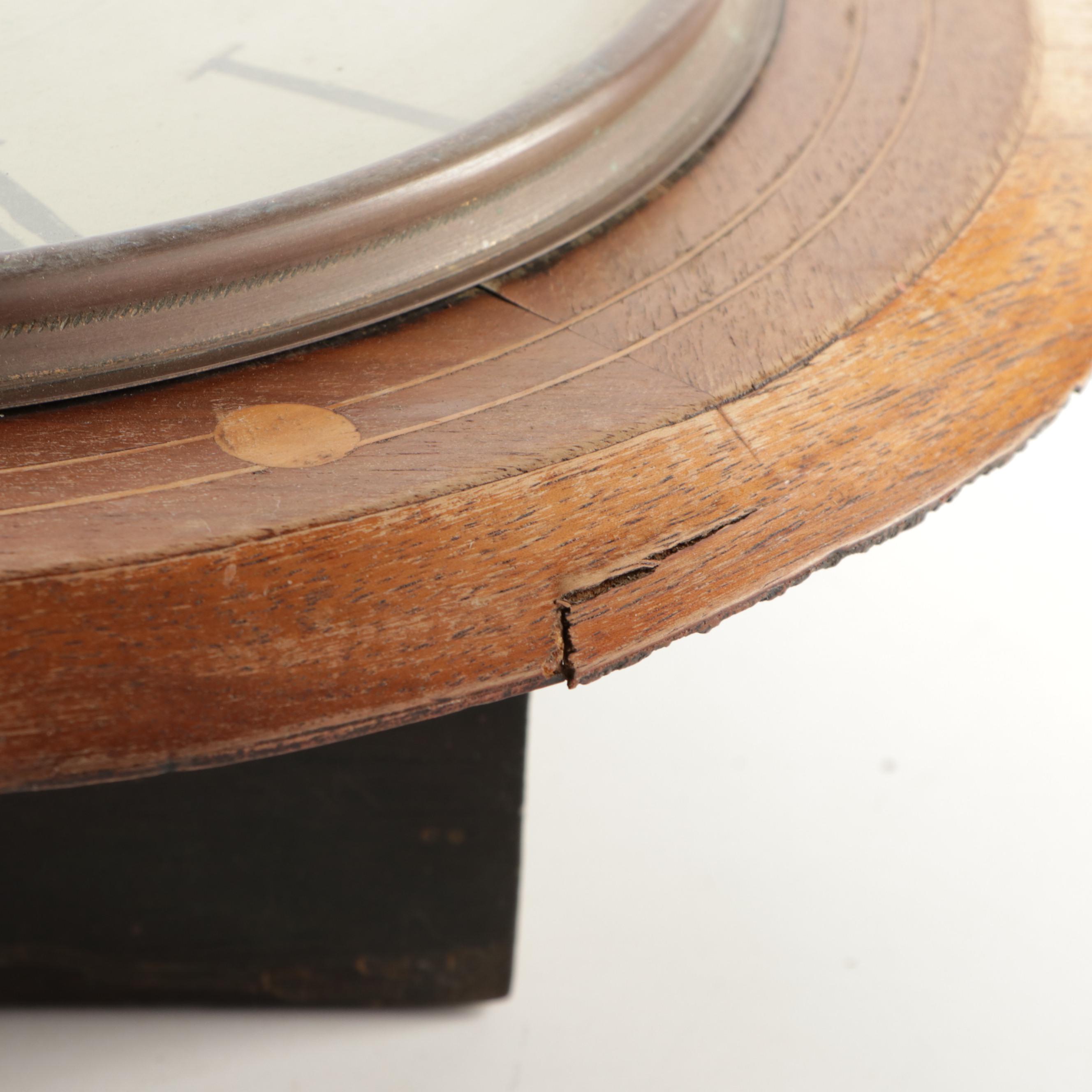 Victorian Wood Inlay Schoolhouse Wall Clock, Late 19th Century