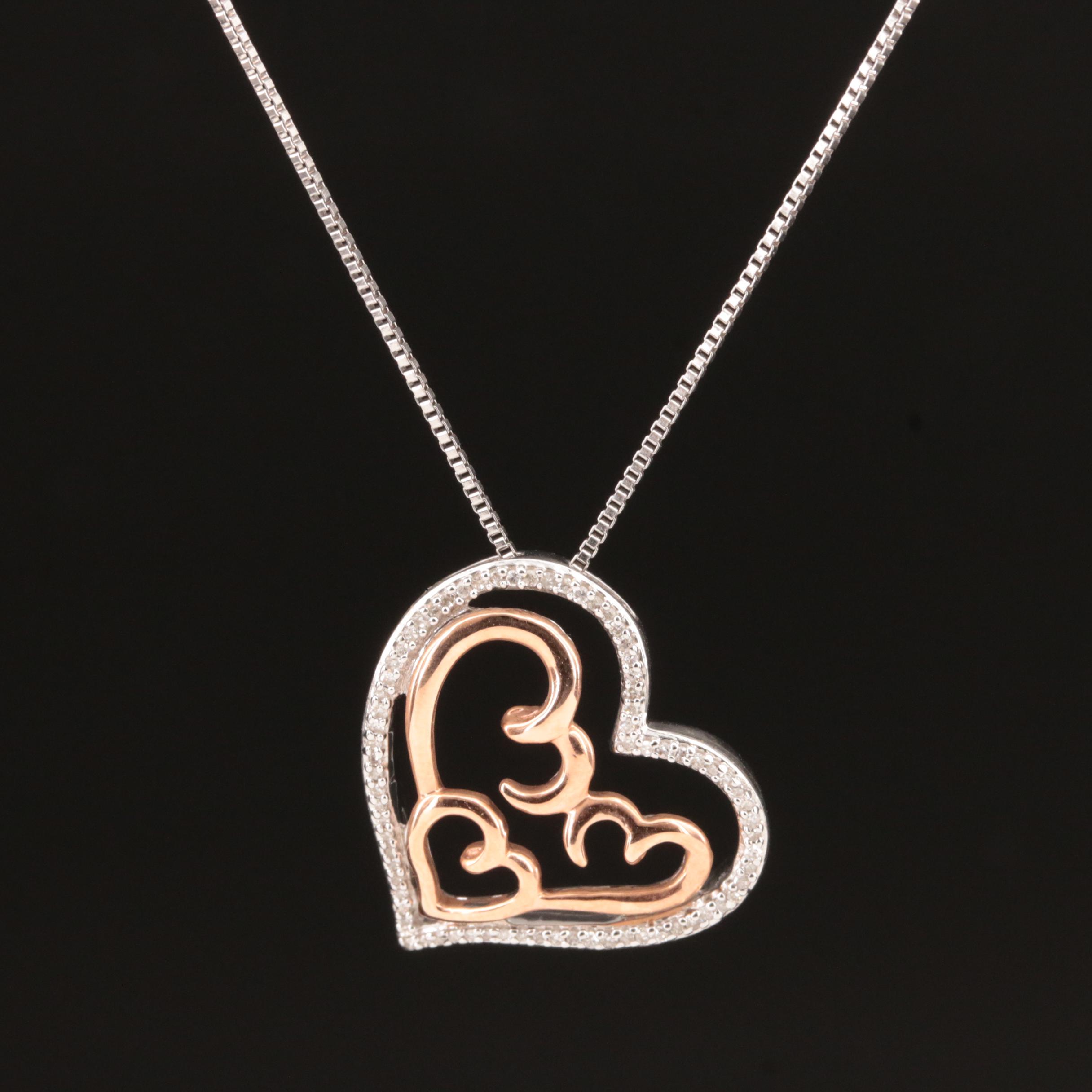 Sterling Diamond Heart Pendant Necklace with 10K Accents