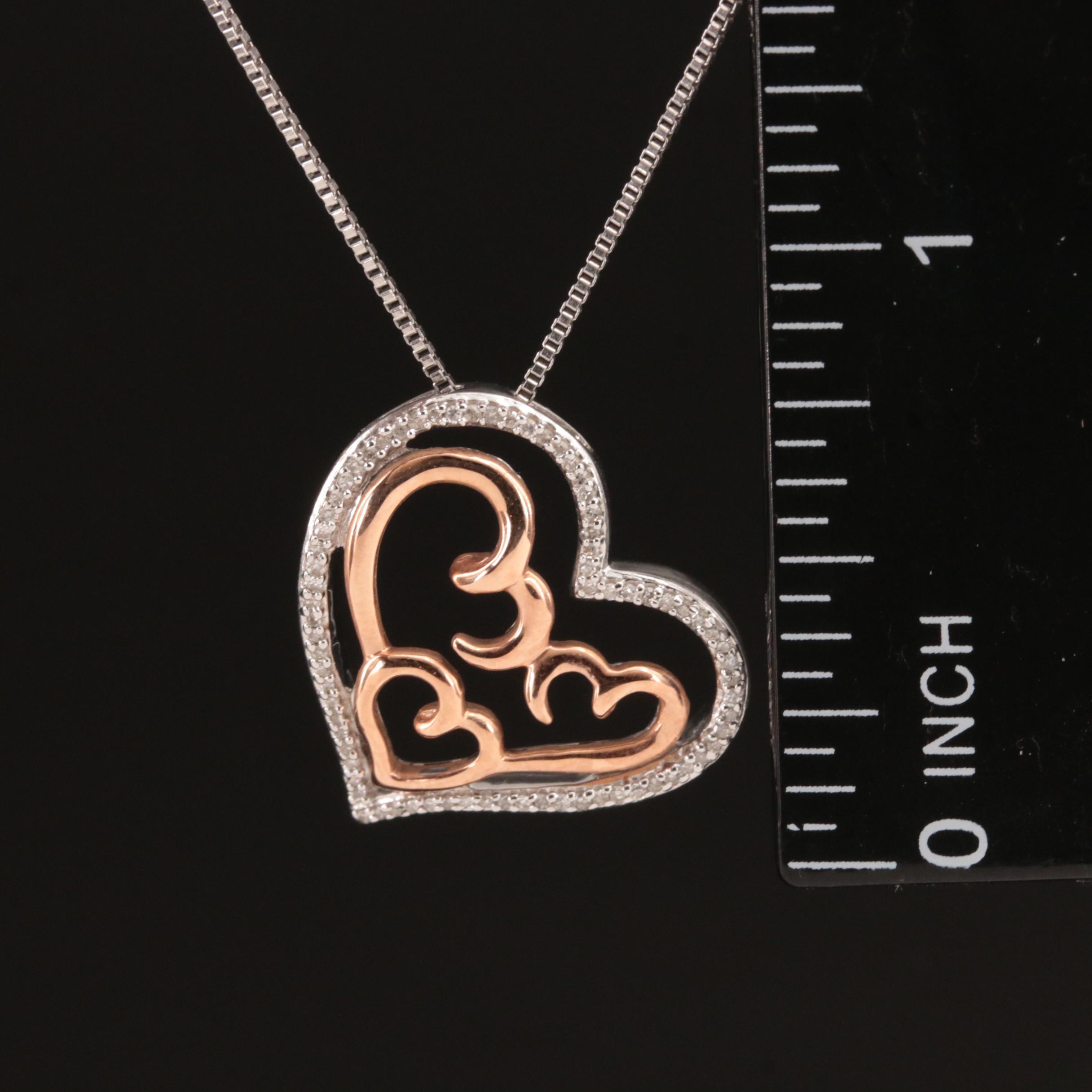 Sterling Diamond Heart Pendant Necklace with 10K Accents