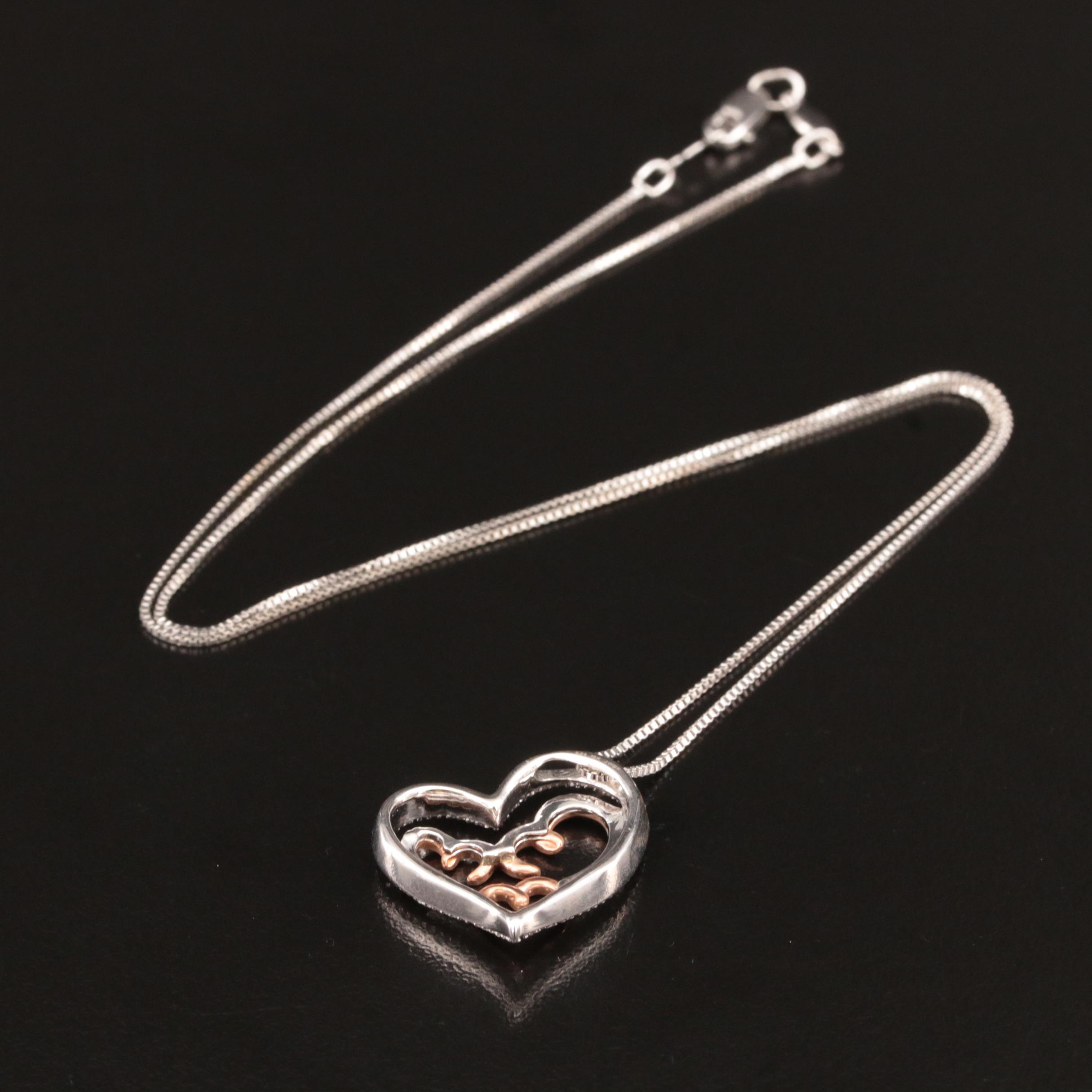 Sterling Diamond Heart Pendant Necklace with 10K Accents