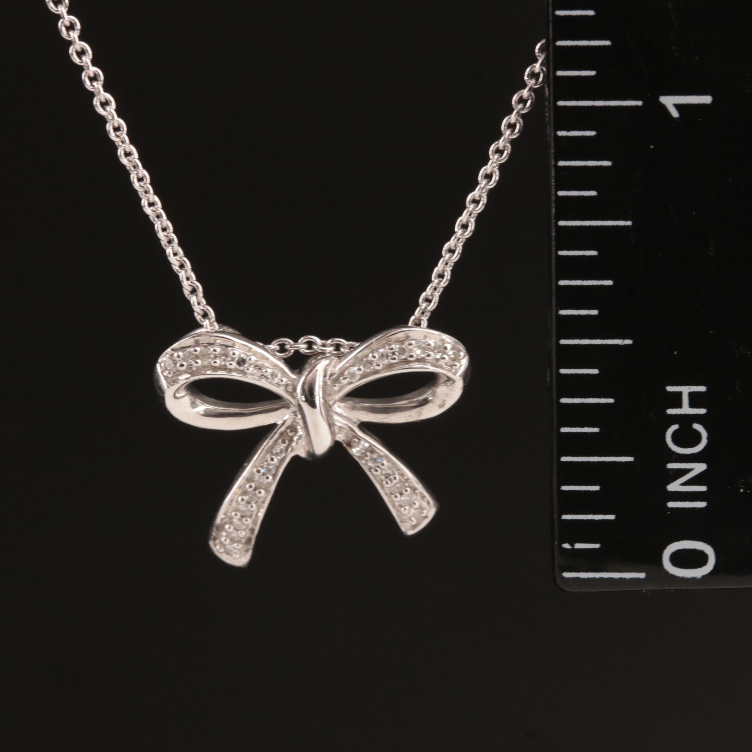 Sterling Diamond Bow Pendant Necklace