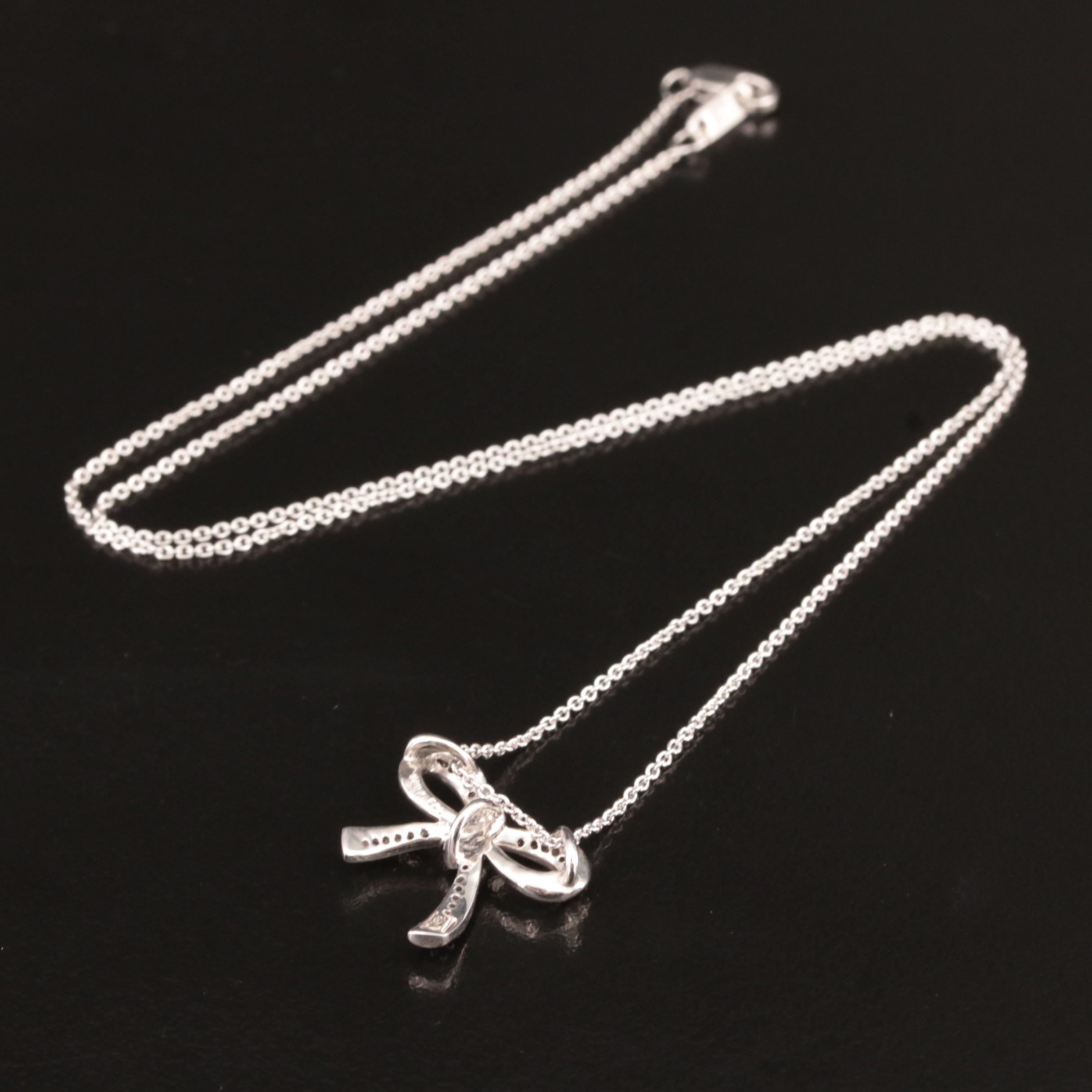 Sterling Diamond Bow Pendant Necklace