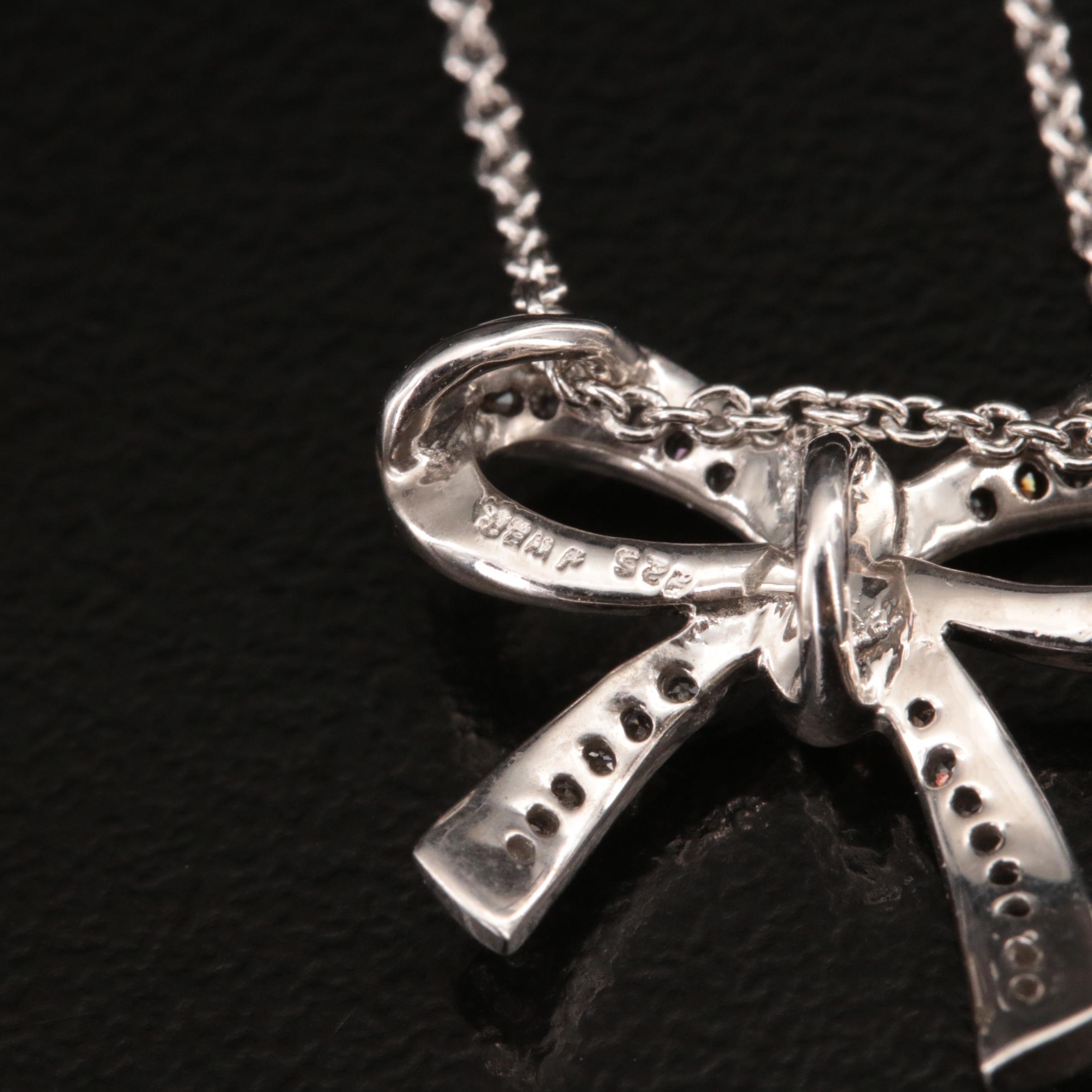 Sterling Diamond Bow Pendant Necklace