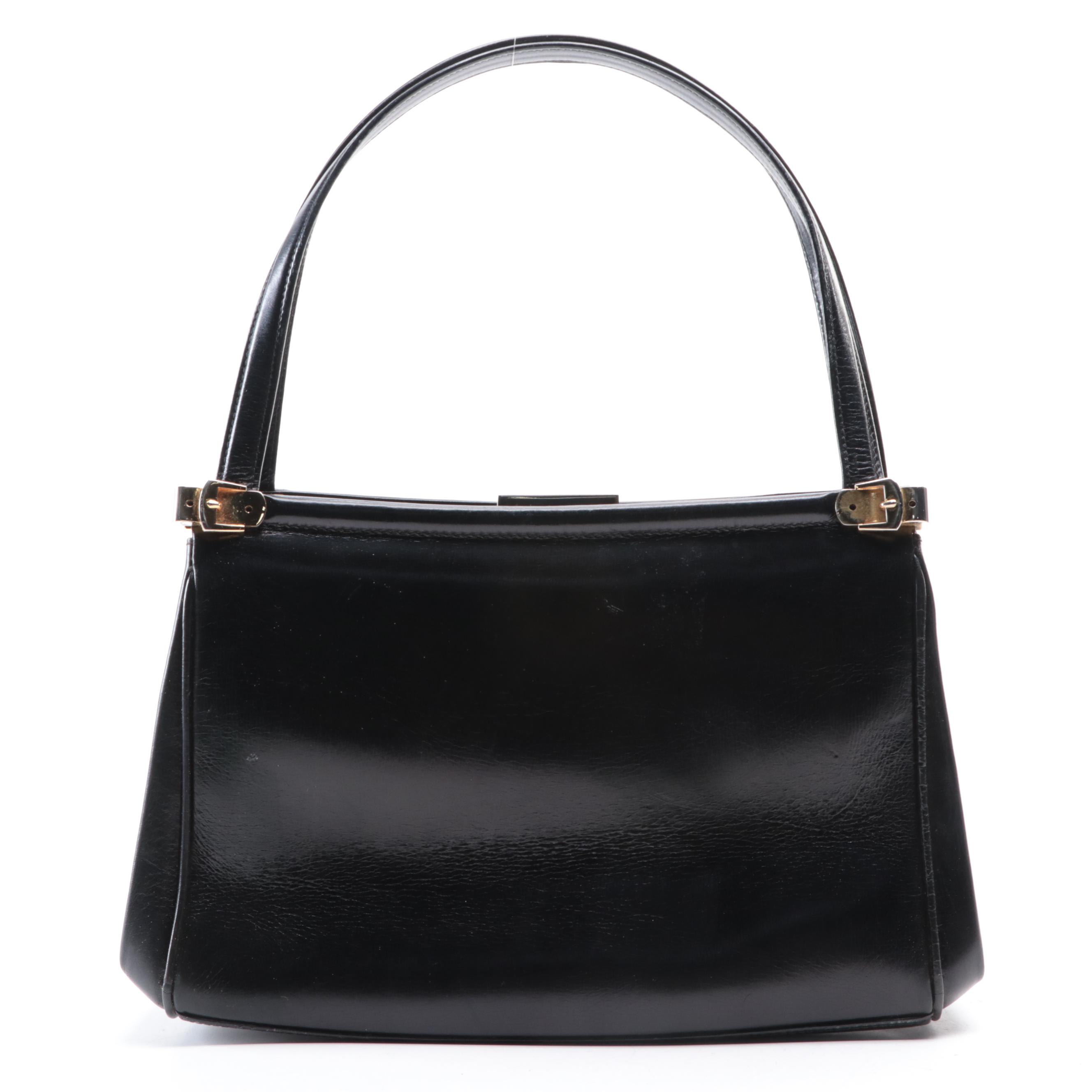 Gucci Handbag in Glazed Leather with Buckle Hardware, Mid-20th Century