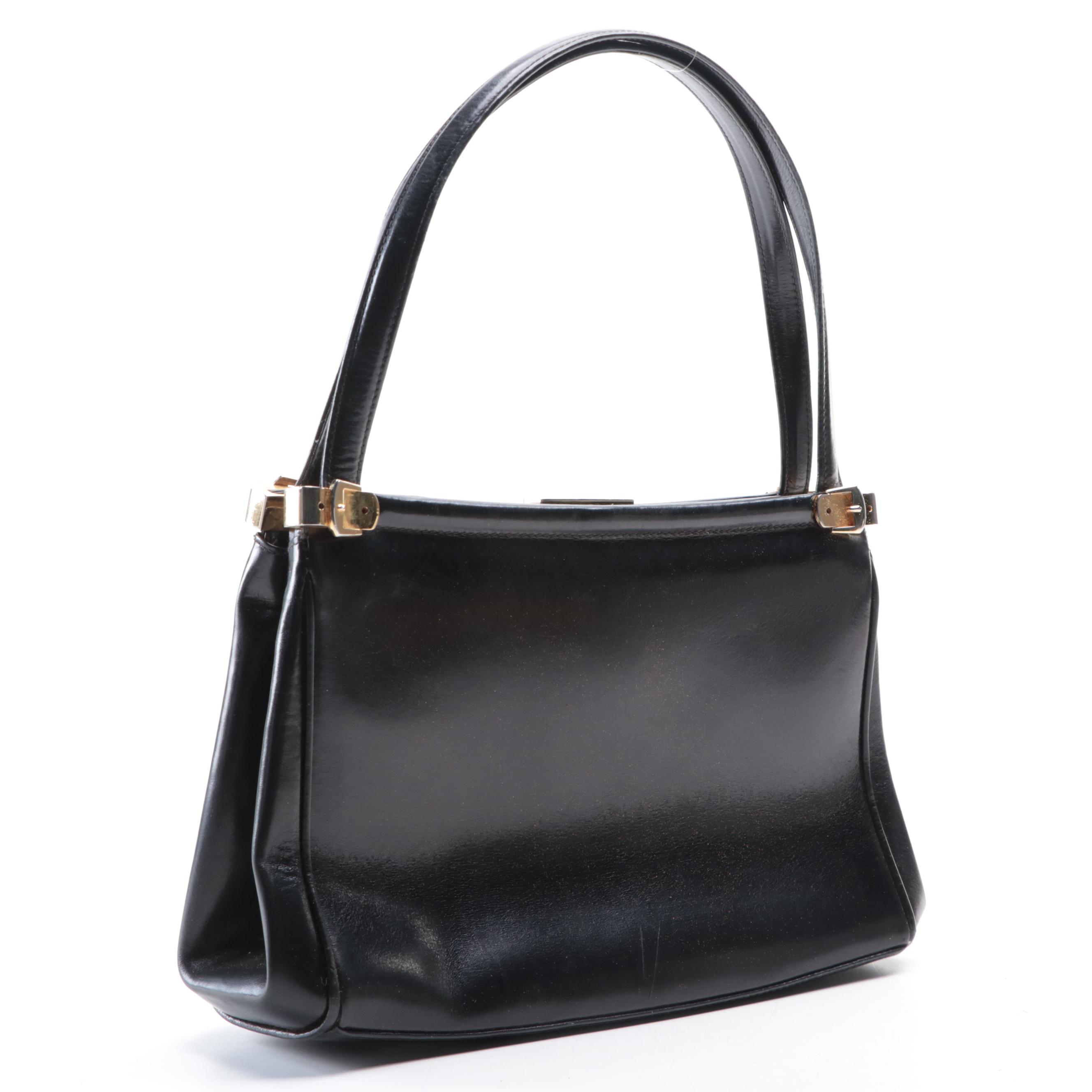Gucci Handbag in Glazed Leather with Buckle Hardware, Mid-20th Century