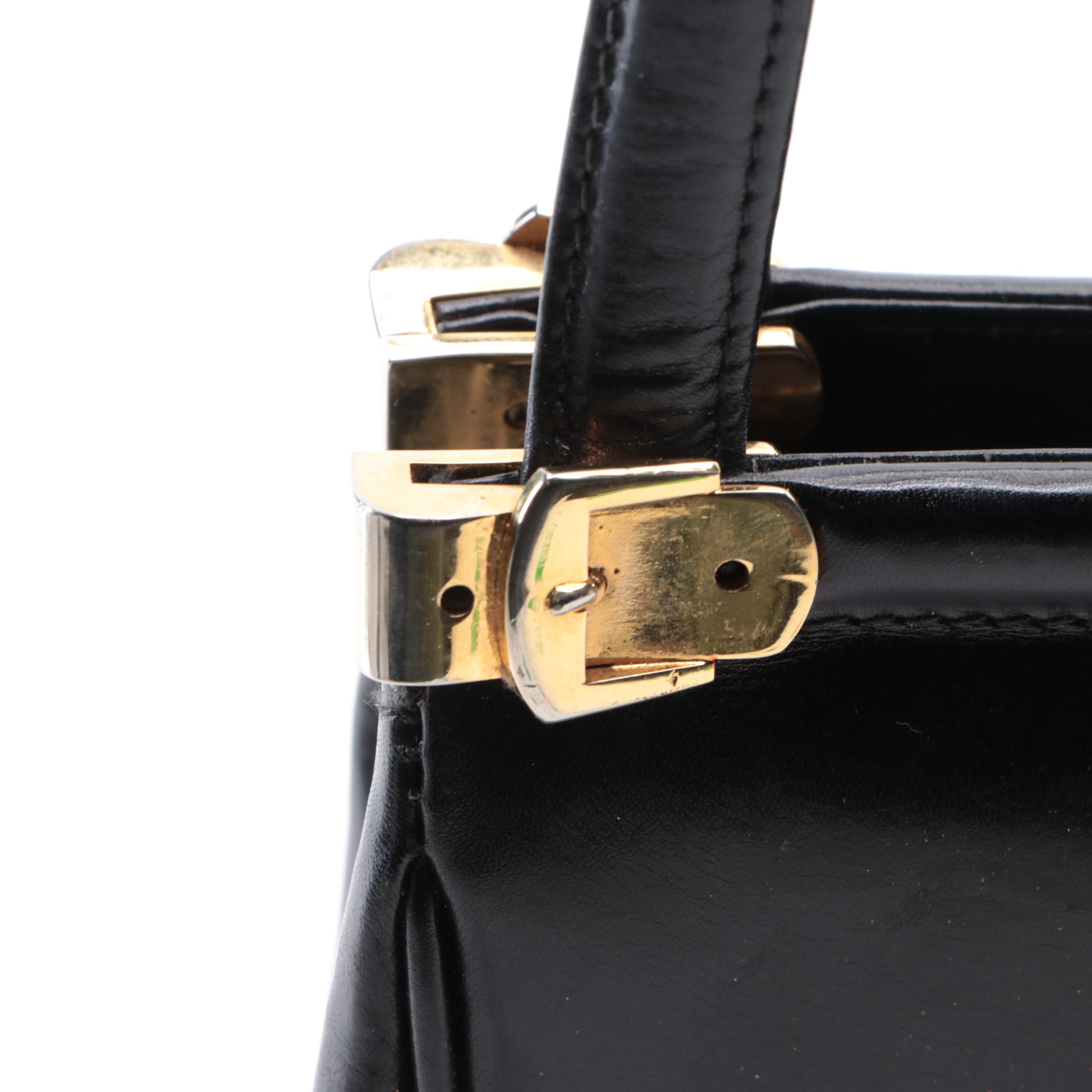 Gucci Handbag in Glazed Leather with Buckle Hardware, Mid-20th Century
