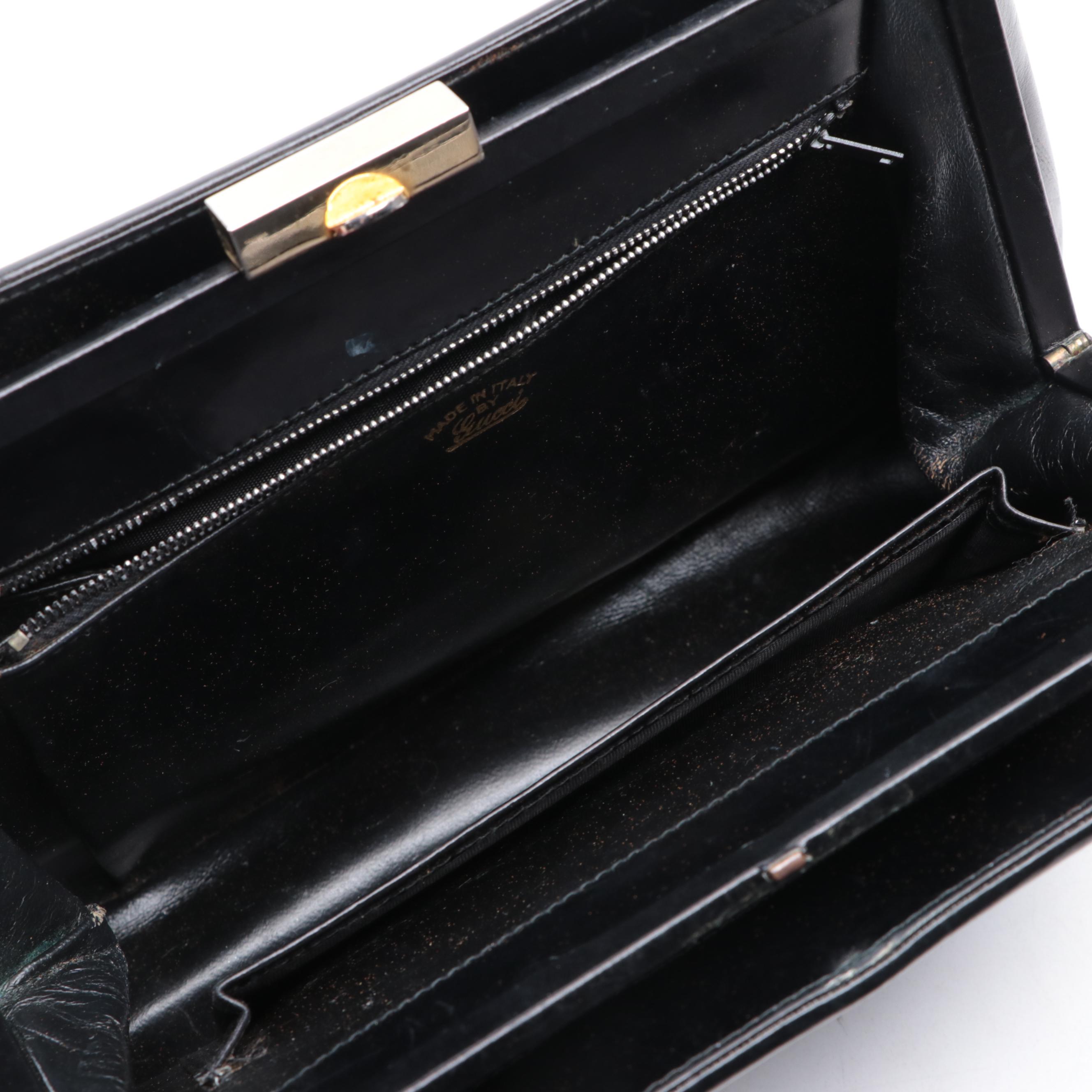 Gucci Handbag in Glazed Leather with Buckle Hardware, Mid-20th Century