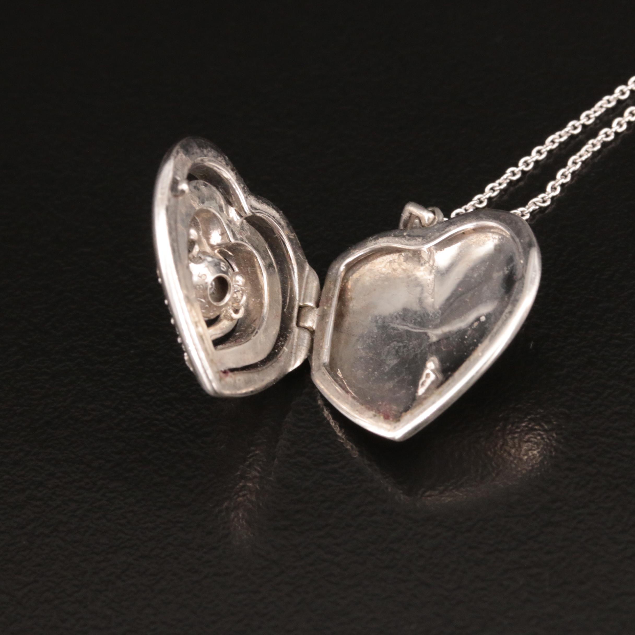 Sterling Diamond Locket Pendant Necklace