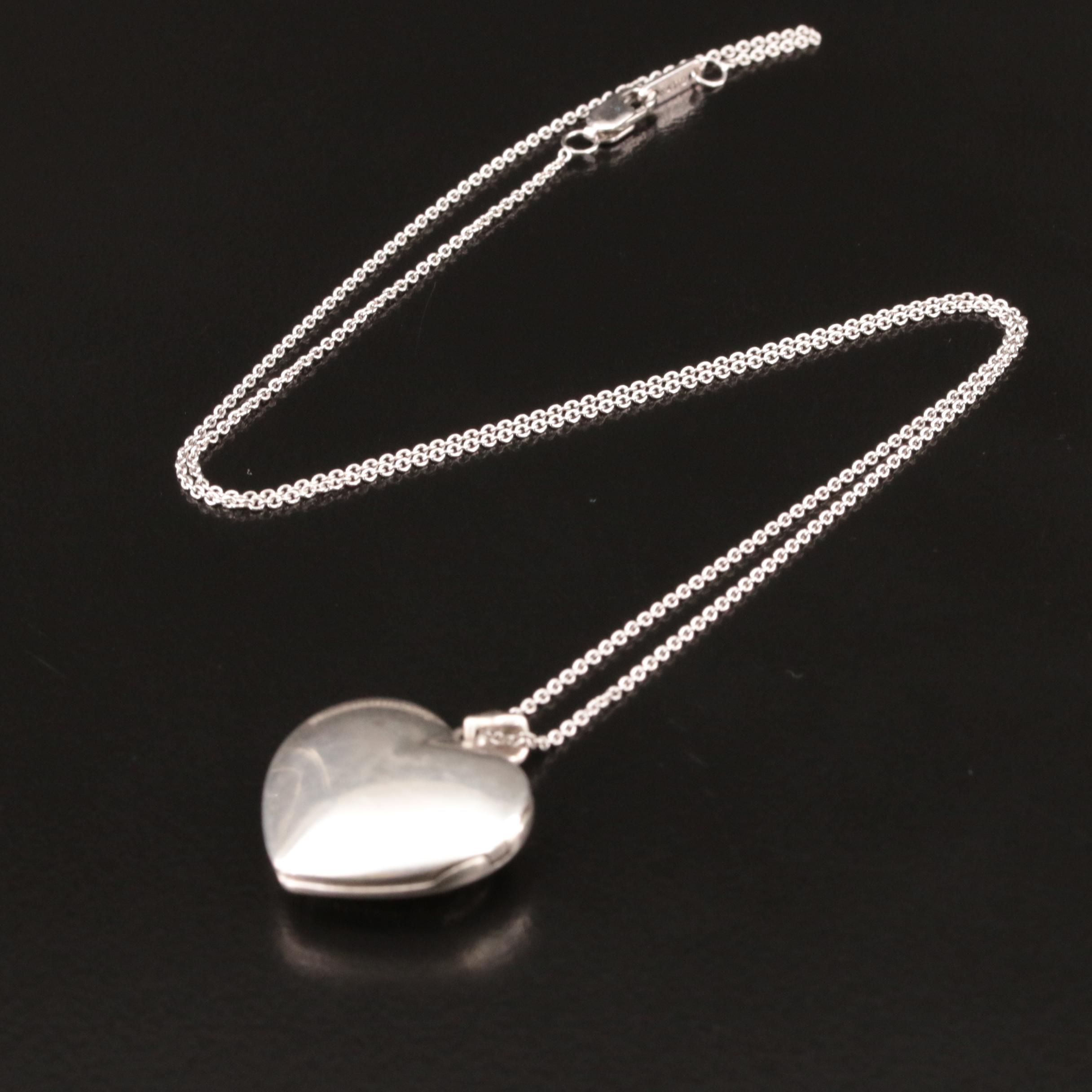 Sterling Diamond Locket Pendant Necklace