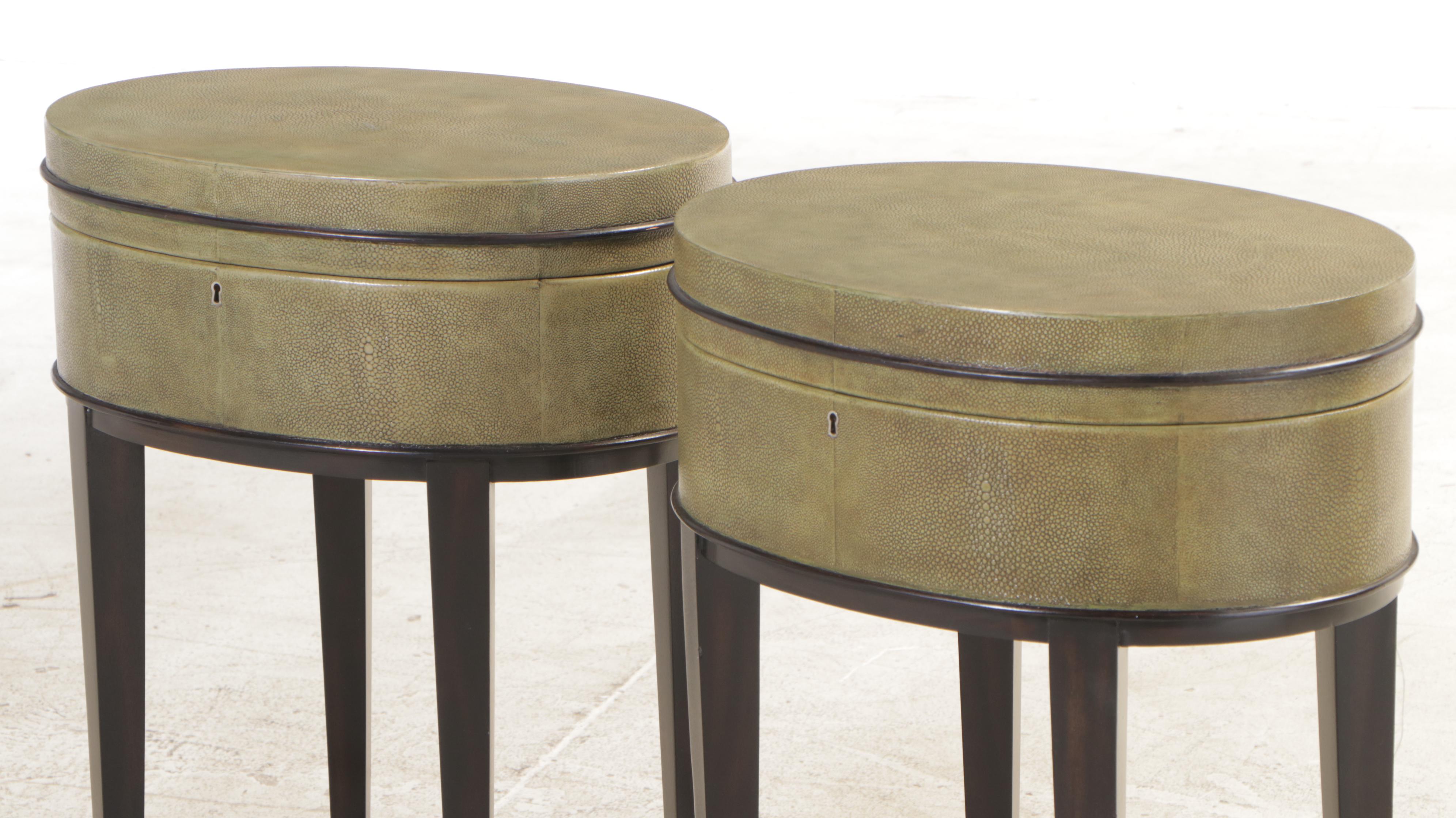 Pair of Thomasville "Bogart Luxe Collection" Faux Shagreen Lift-Top End Tables
