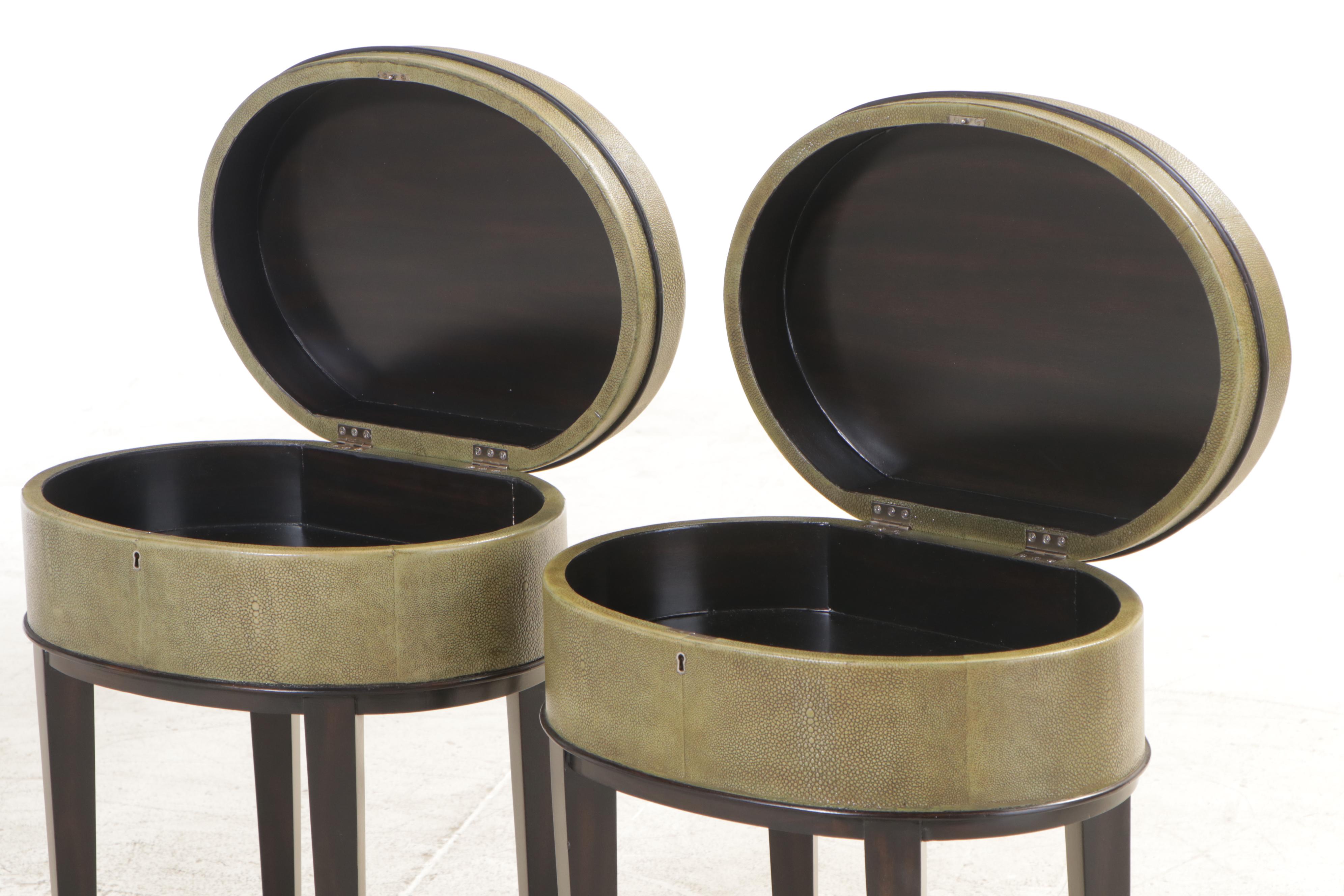 Pair of Thomasville "Bogart Luxe Collection" Faux Shagreen Lift-Top End Tables