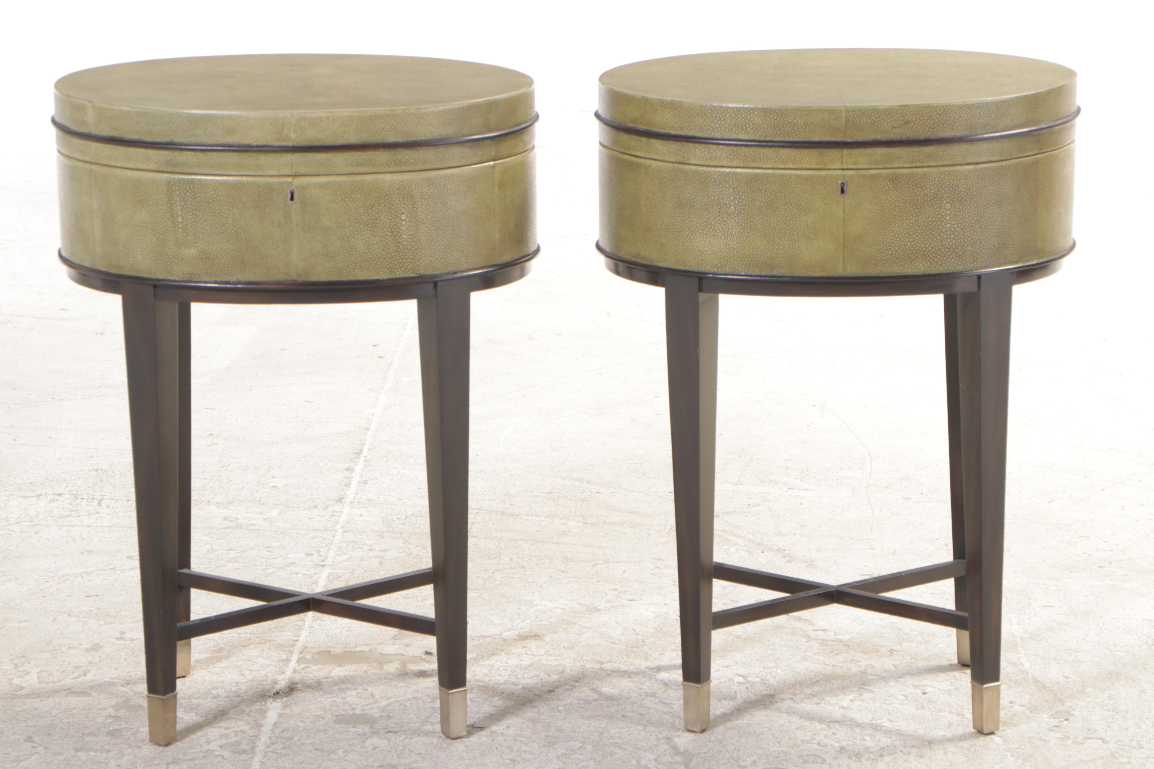 Pair of Thomasville "Bogart Luxe Collection" Faux Shagreen Lift-Top End Tables