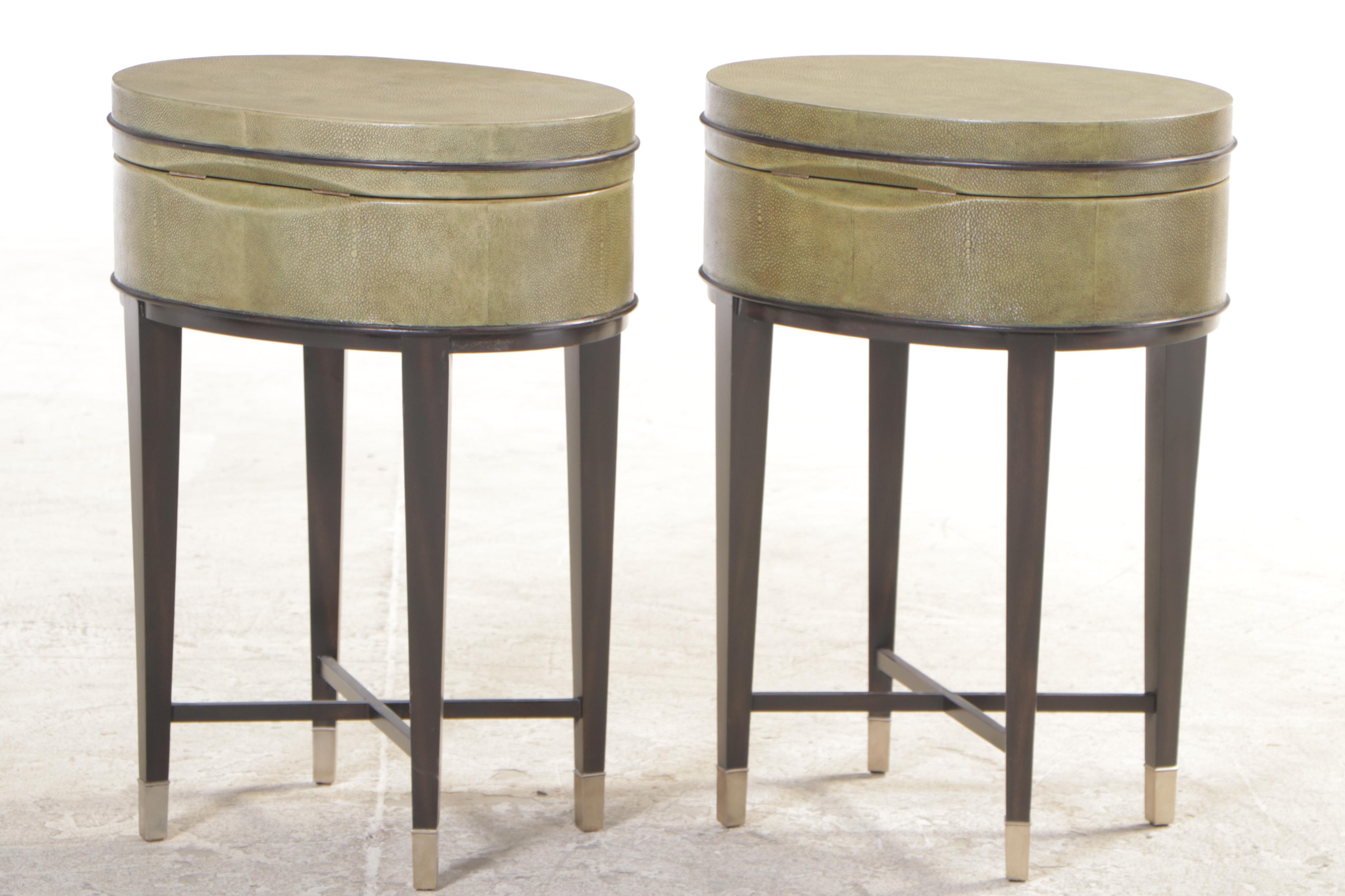 Pair of Thomasville "Bogart Luxe Collection" Faux Shagreen Lift-Top End Tables