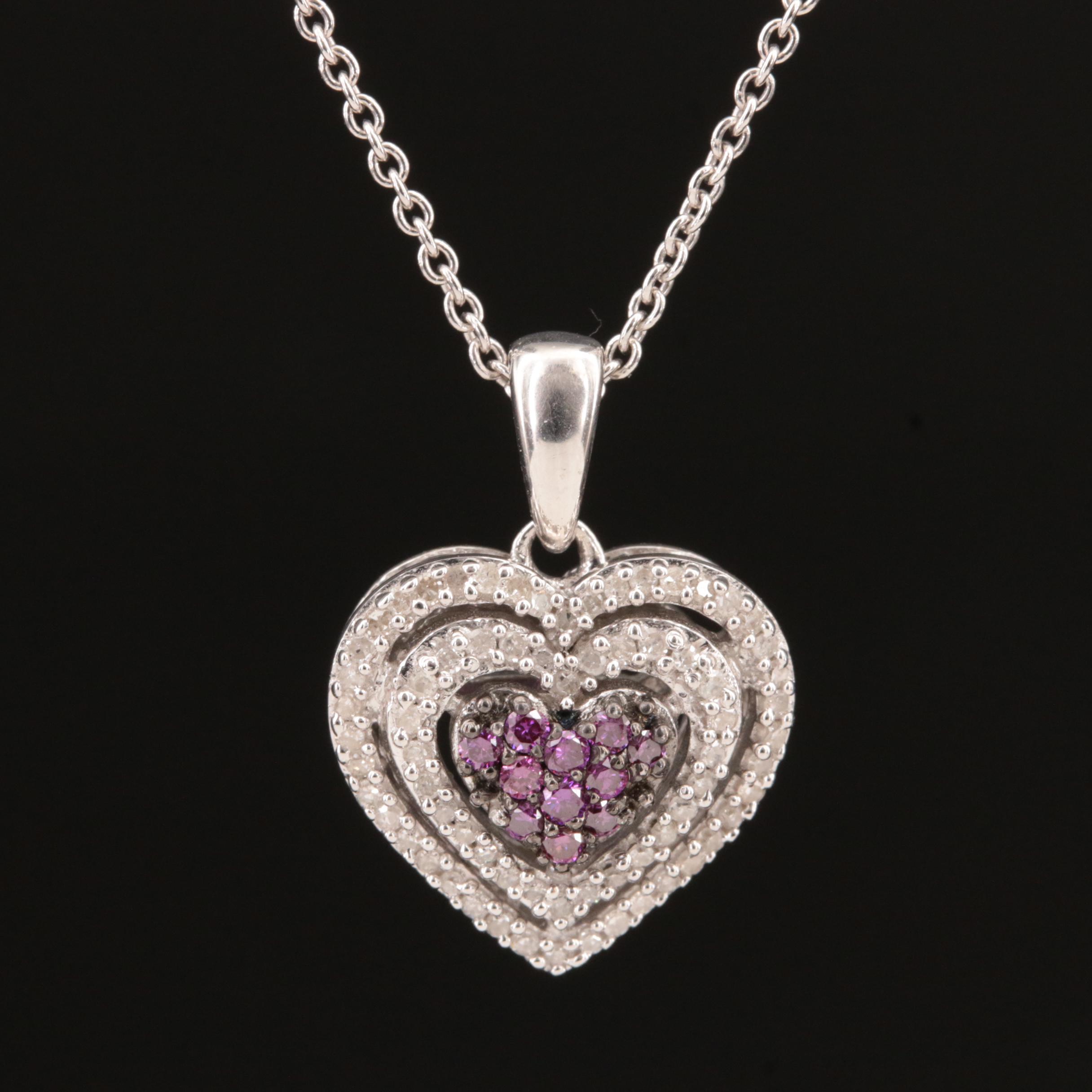 Sterling Diamond Heart Pendant Necklace