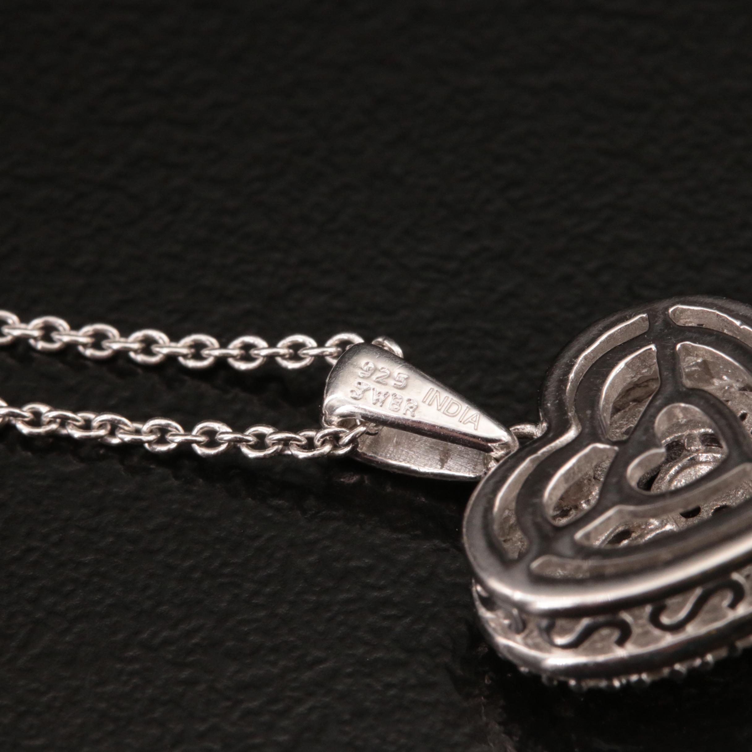 Sterling Diamond Heart Pendant Necklace