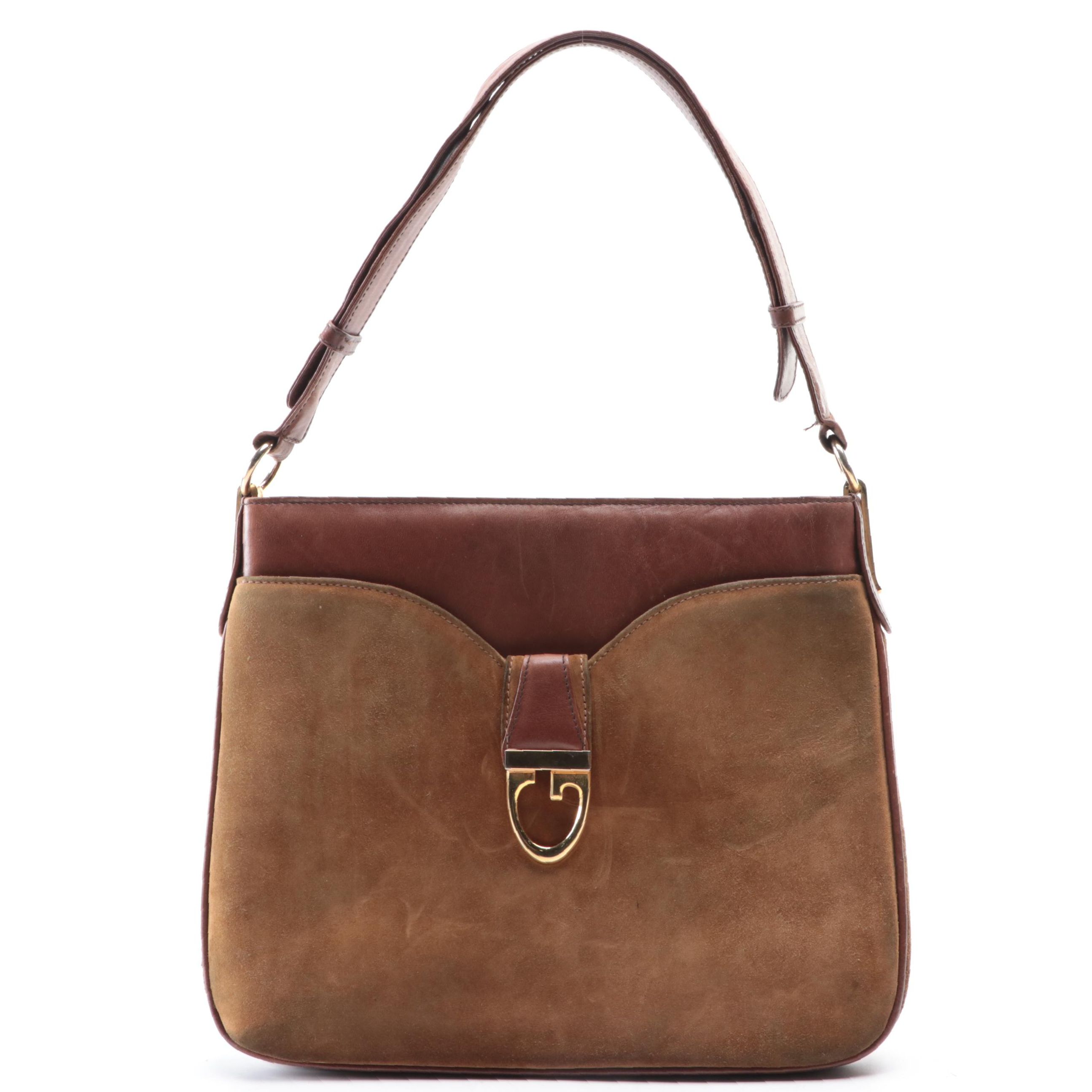 Gucci Suede and Leather Shoulder Bag, Mid-to Late 20th Century