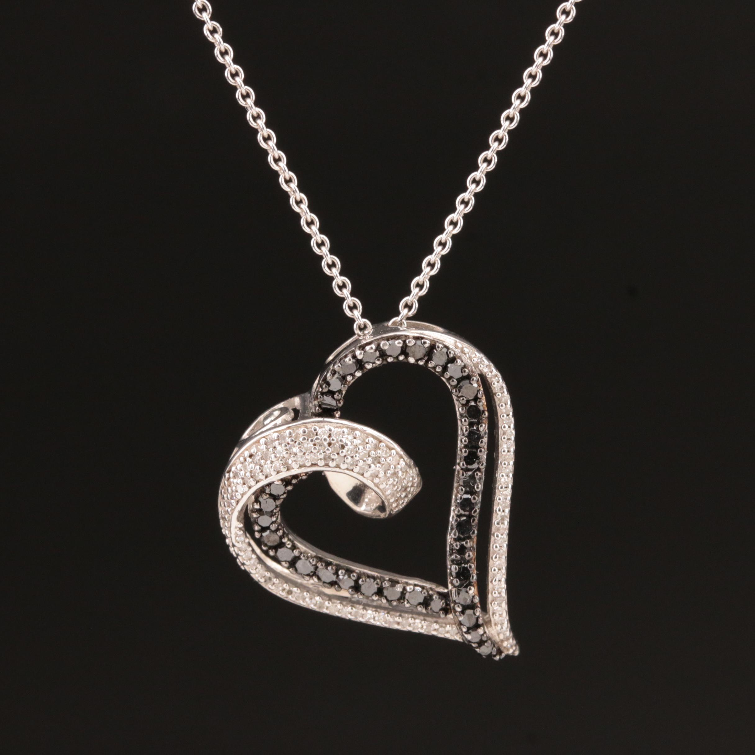 Sterling Diamond Heart Pendant Necklace