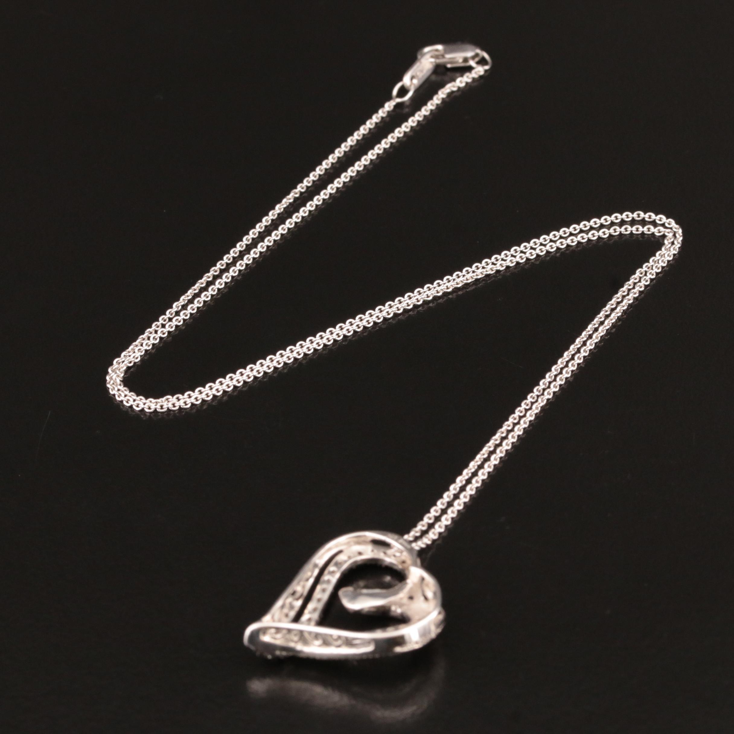 Sterling Diamond Heart Pendant Necklace