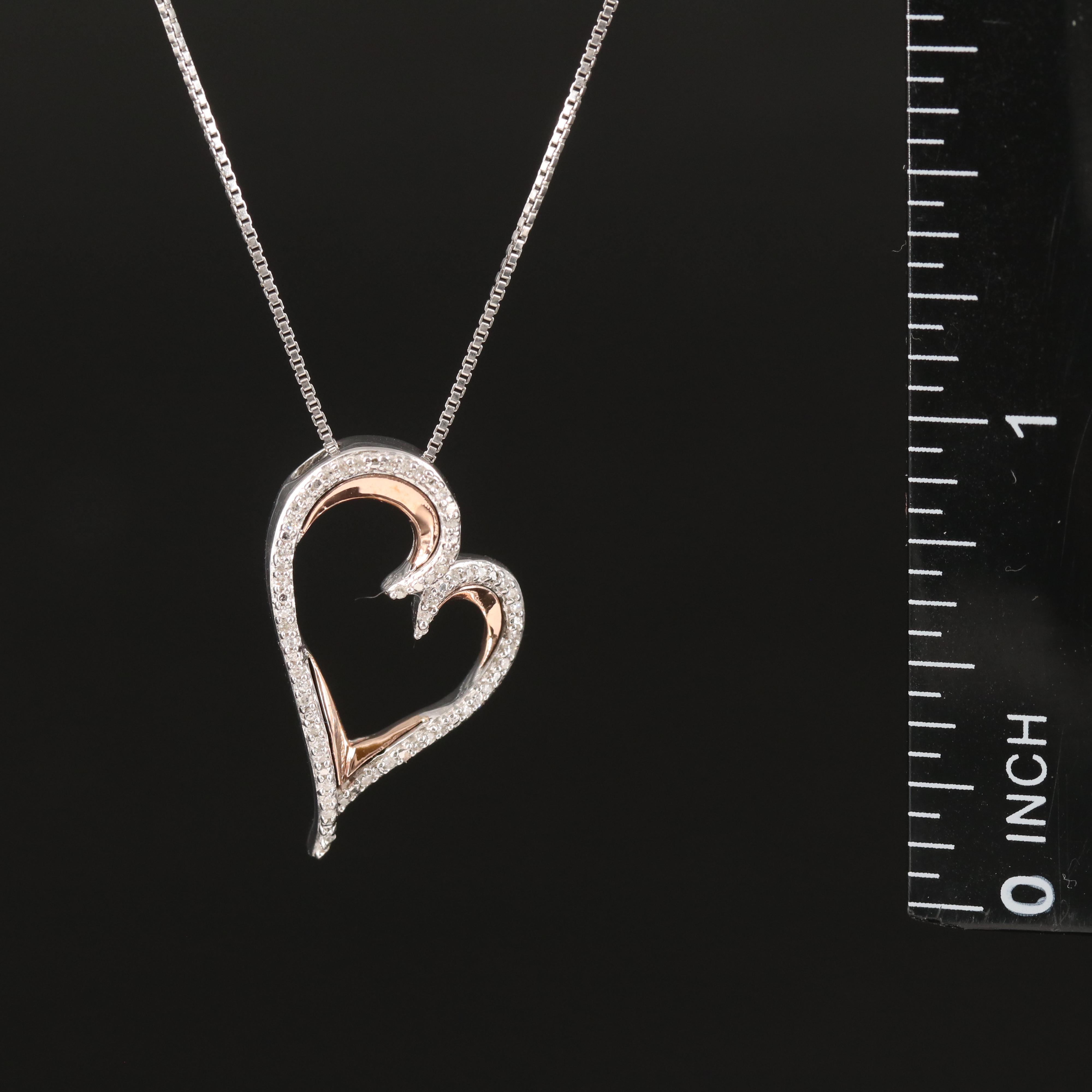 Sterling Diamond Heart Pendant Necklace with 10K Rose Gold Accent