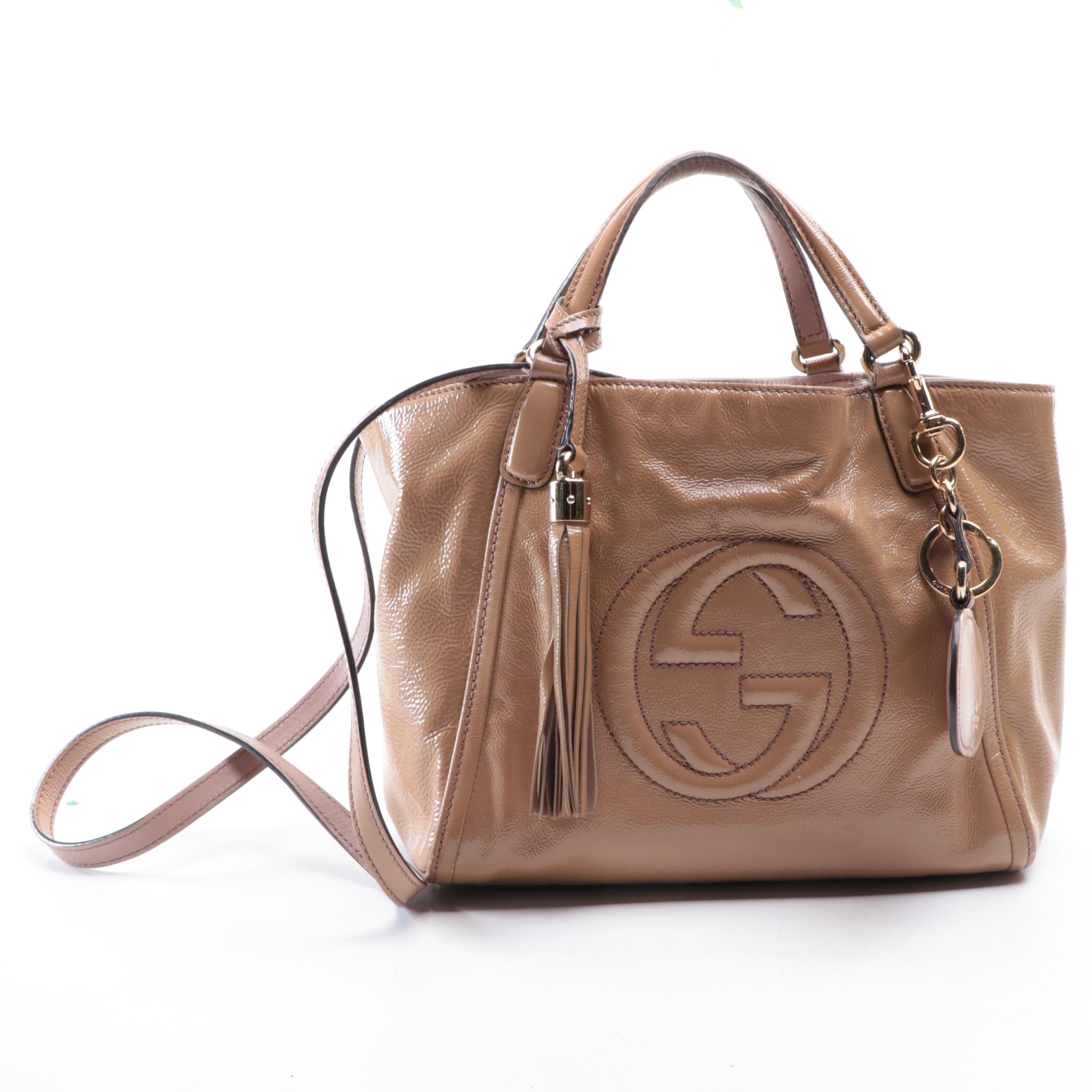 Gucci Interlocking GG Soho Two-Way Bag with Tassel in Grainy Patent Leather