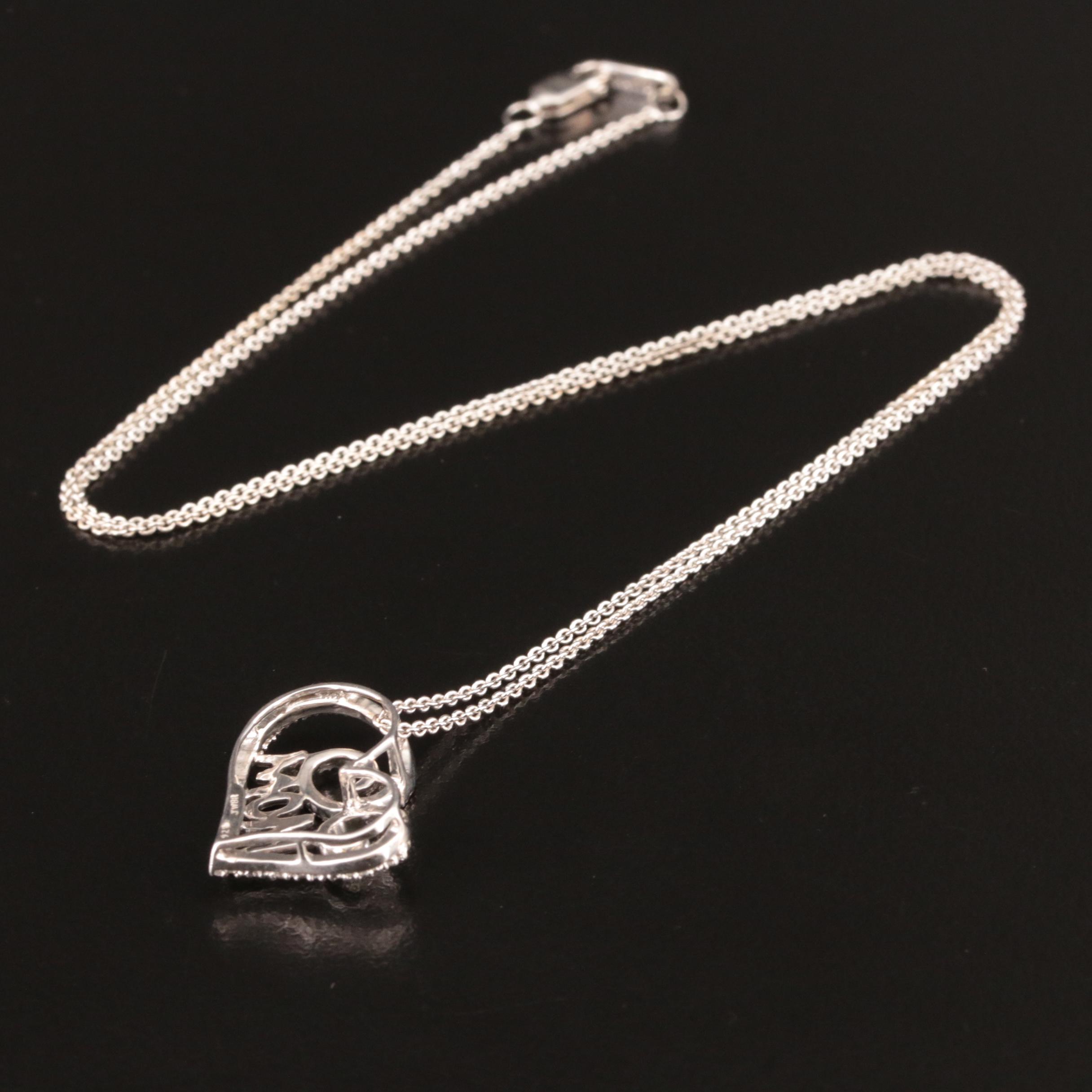 Sterling Diamond "Mom" Heart Pendant Necklace