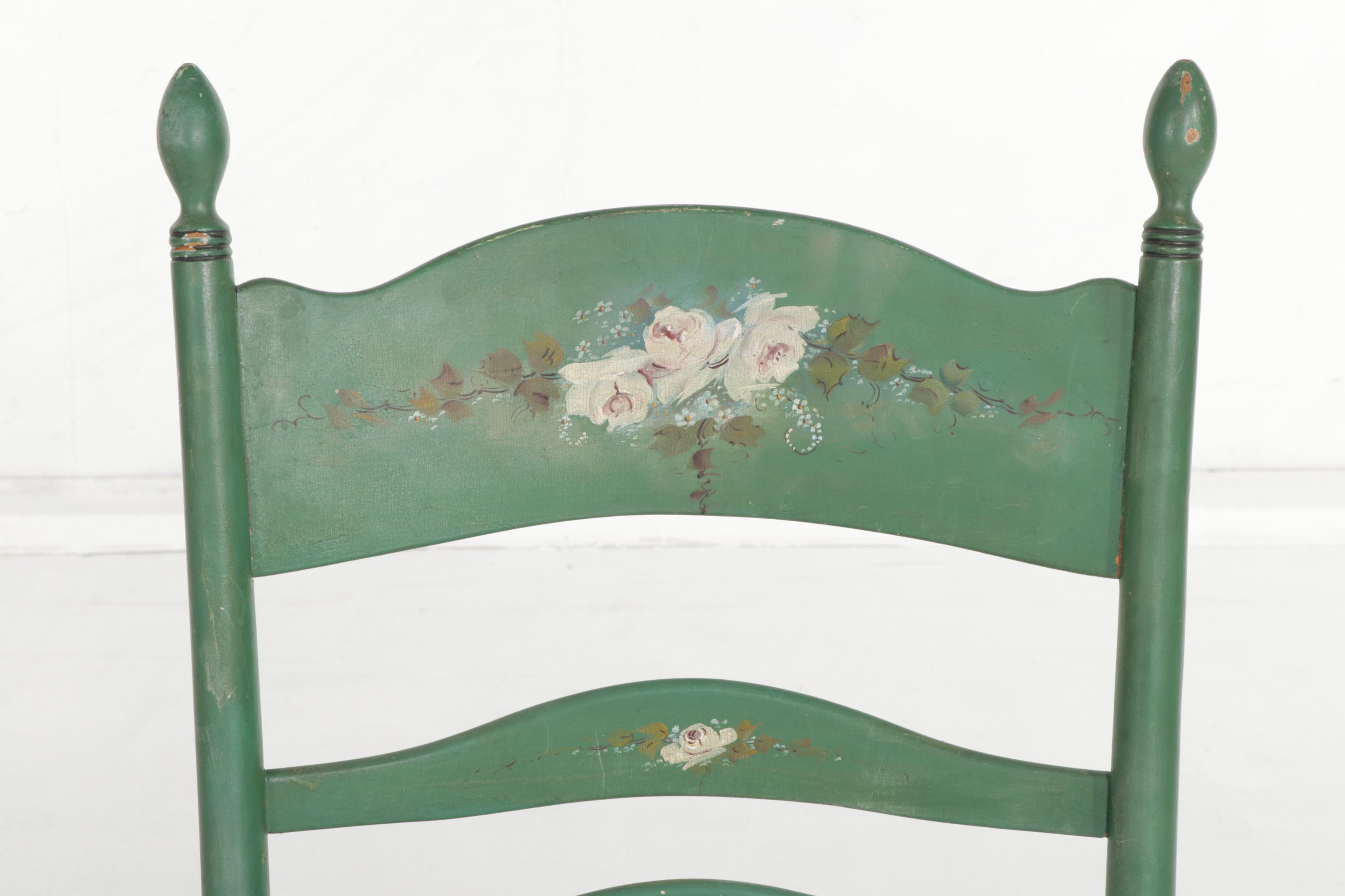 Two Painted Wood Ladder-Back Rocking Chairs, Early 20th Century