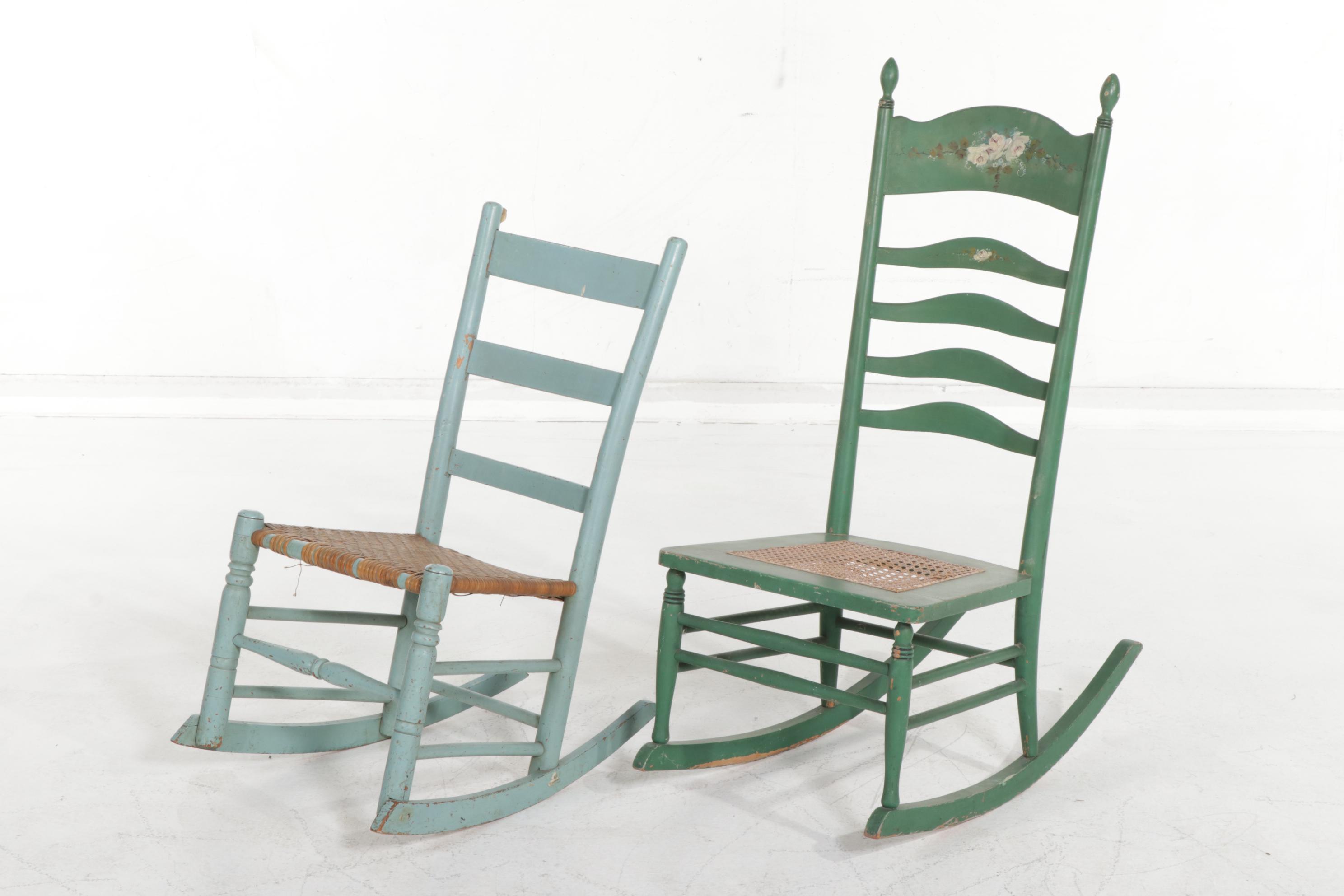 Two Painted Wood Ladder-Back Rocking Chairs, Early 20th Century