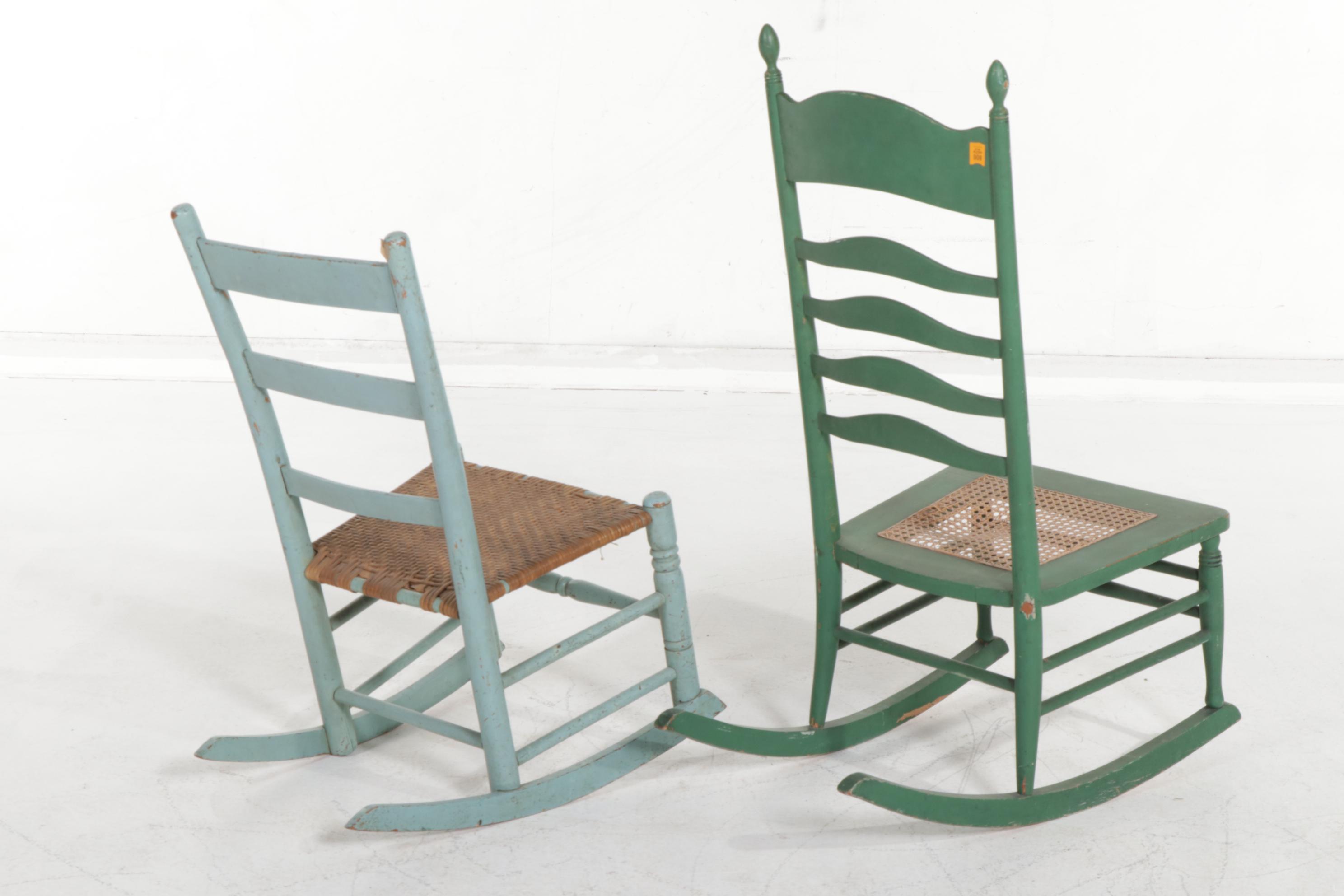 Two Painted Wood Ladder-Back Rocking Chairs, Early 20th Century