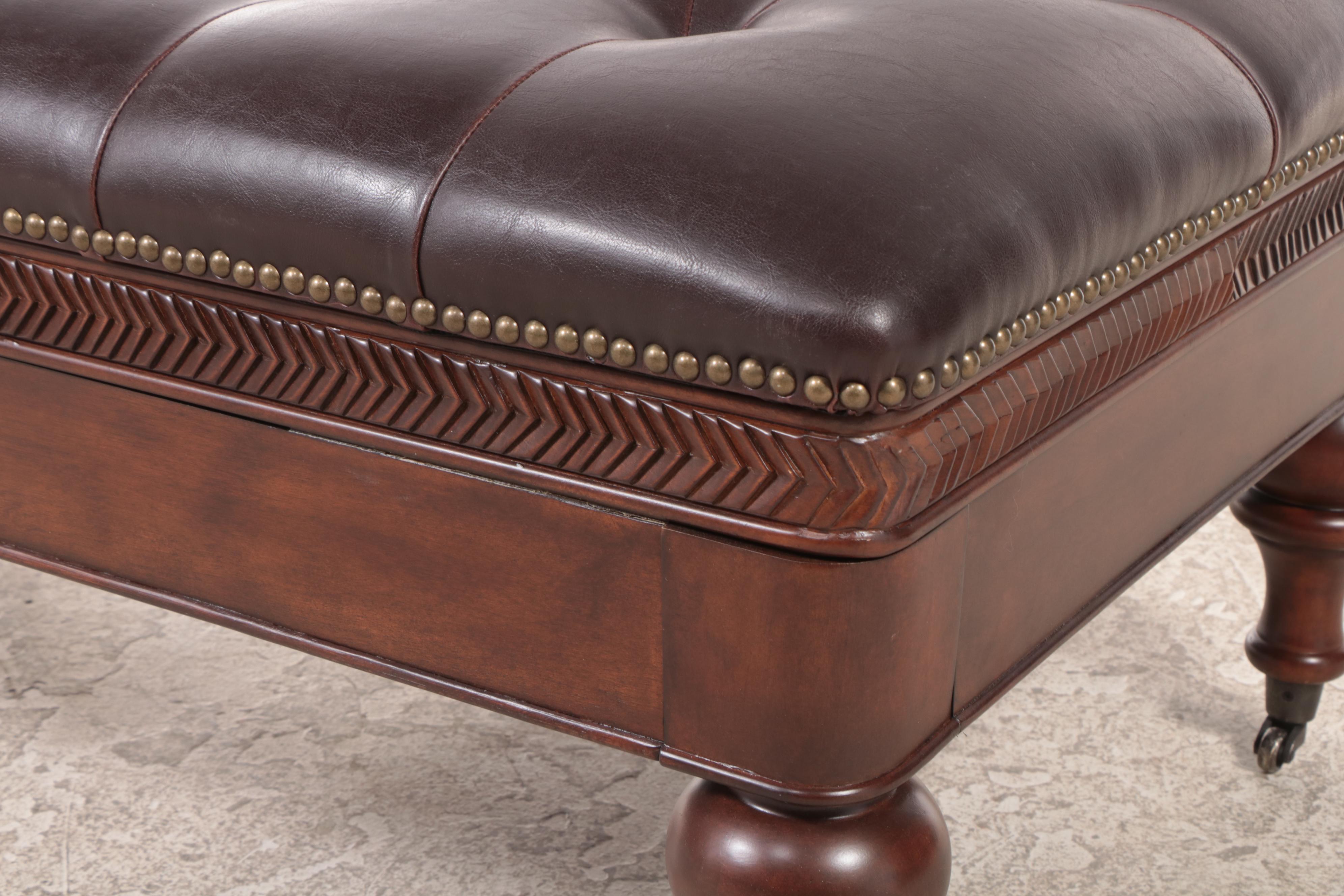 Tufted Leather Ottoman with Narrow Drawer