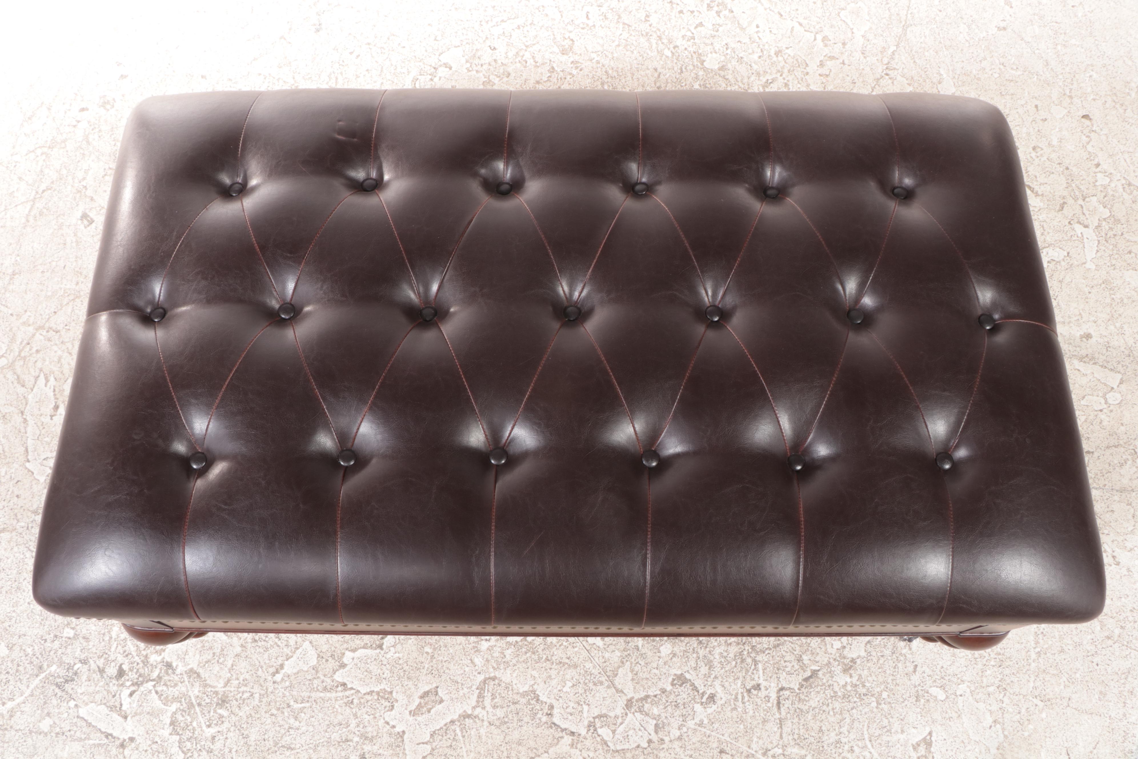 Tufted Leather Ottoman with Narrow Drawer