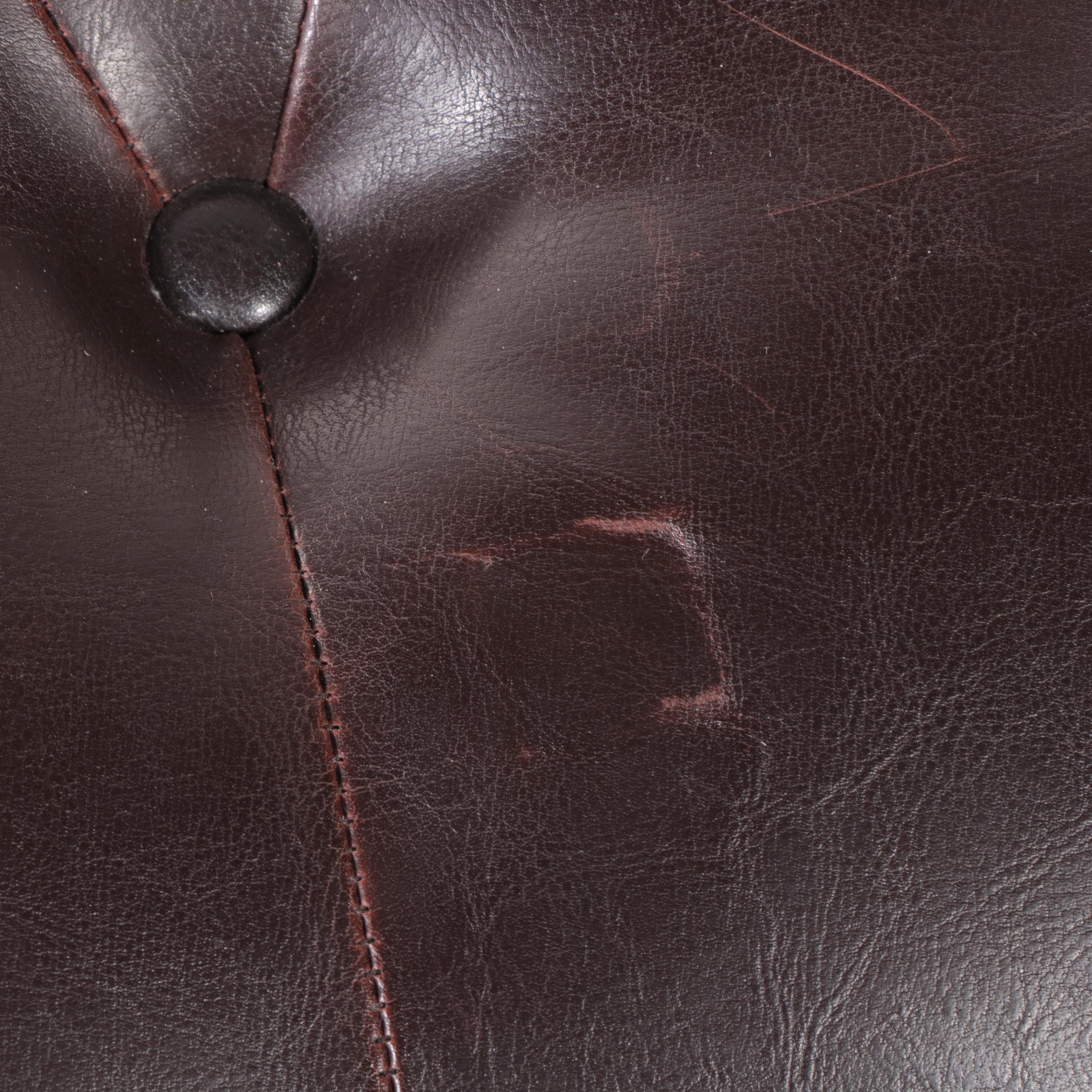 Tufted Leather Ottoman with Narrow Drawer