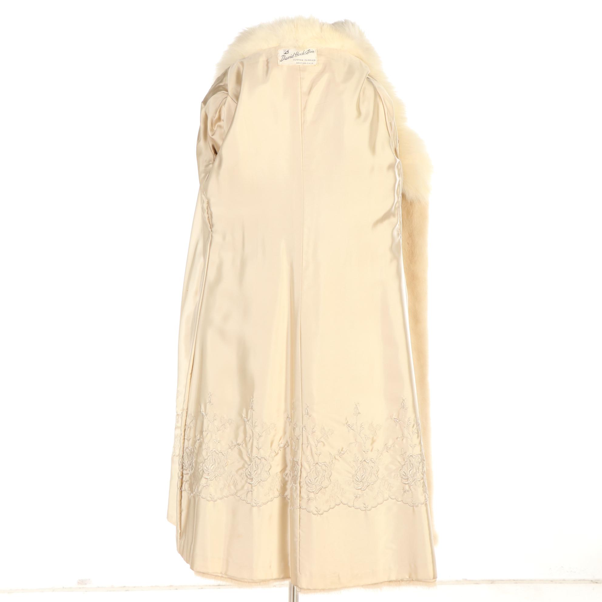 Blonde Mink Fur Belted Coat w/Fox Fur Spread Notch Collar by David Hochstein